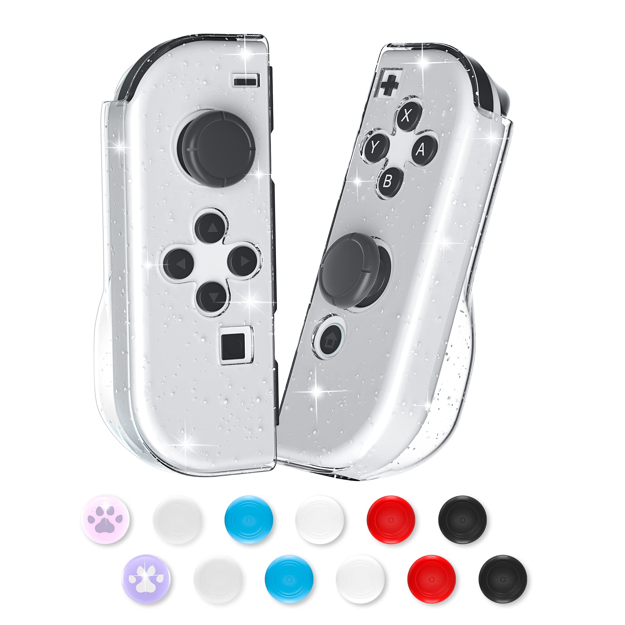FUNDIARY Glitter Protective Clear Case for Nintendo Switch OLED Joycon Controller - Comfort Grip Cover Compatible with Switch Standard Edition - Transparent Shell for Joycon - Perfect for Gaming, Travel & Protection