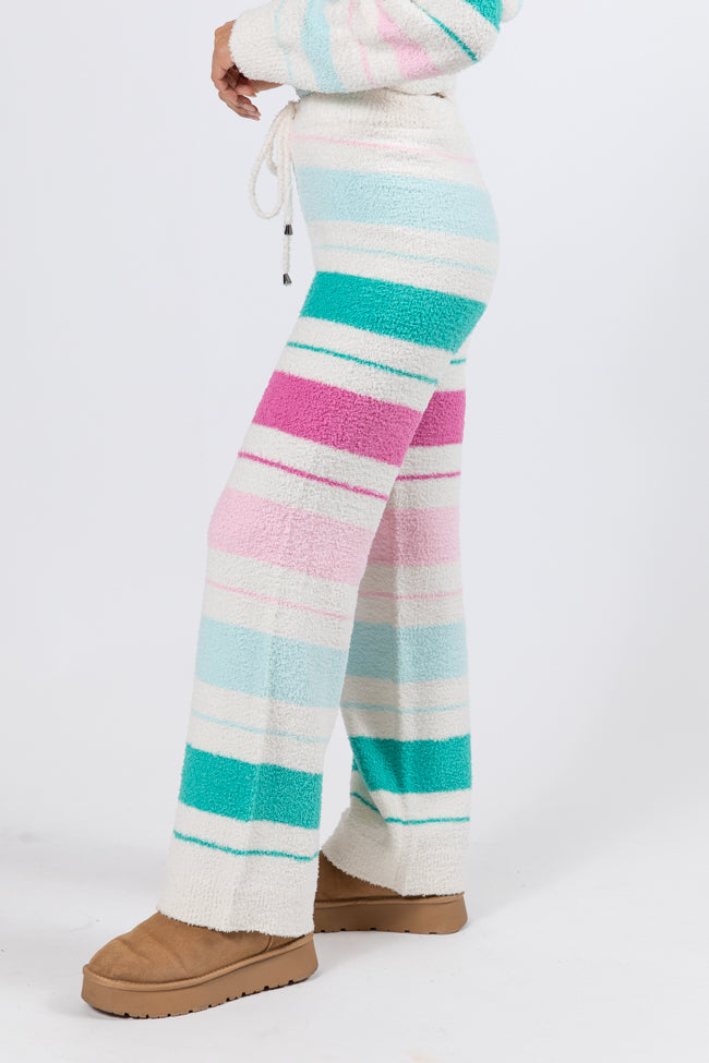 Heart On The Line Multi Striped Fuzzy Lounge Pants for Women - Soft & Cozy Fleece Sleepwear - Perfect for Relaxing at Home, Lounging & Sleeping