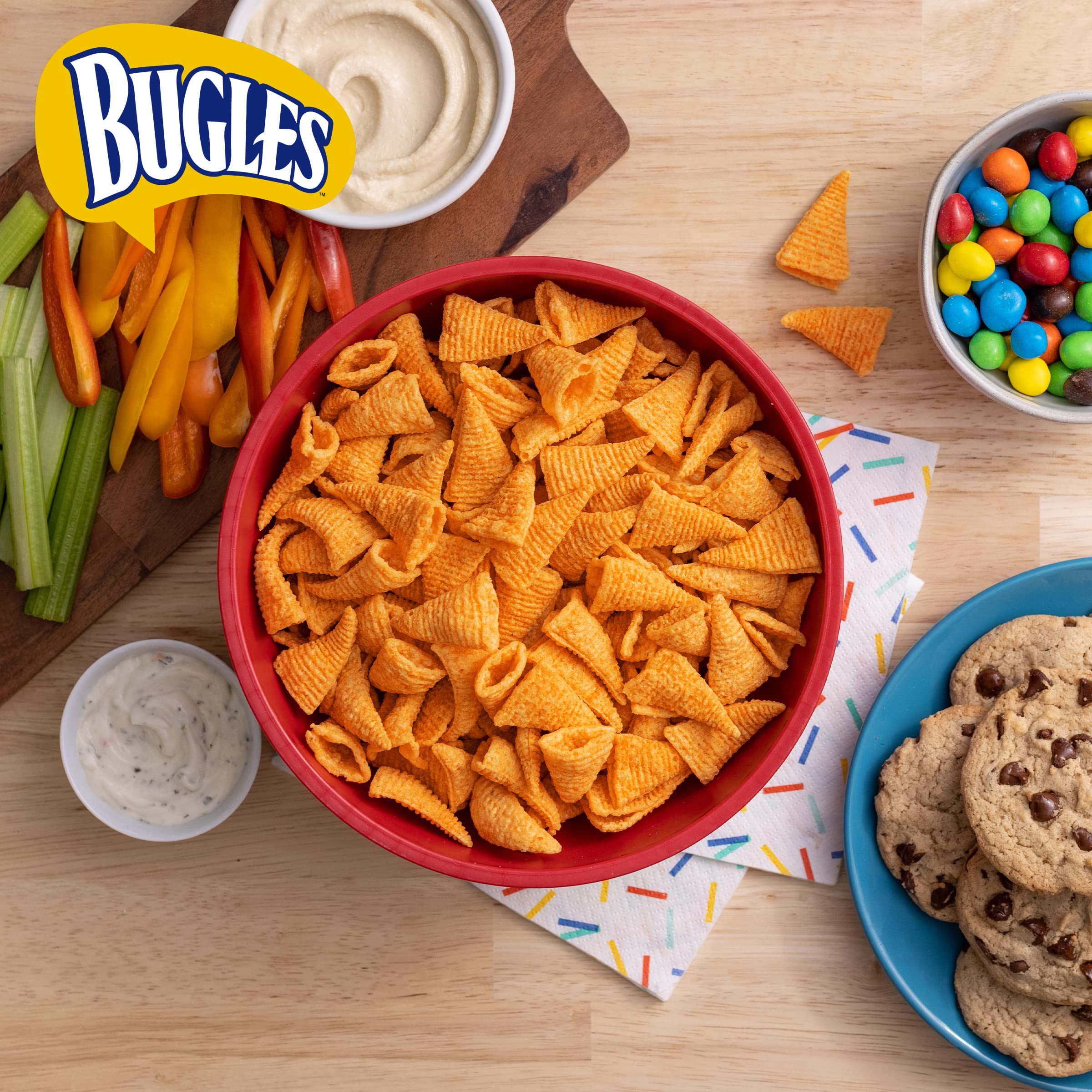 Bugles Nacho Cheese Corn Snacks - 7.5 oz Pack of 8 - Crunchy Party Snacks for Movie Nights, Road Trips & Game Day Gatherings
