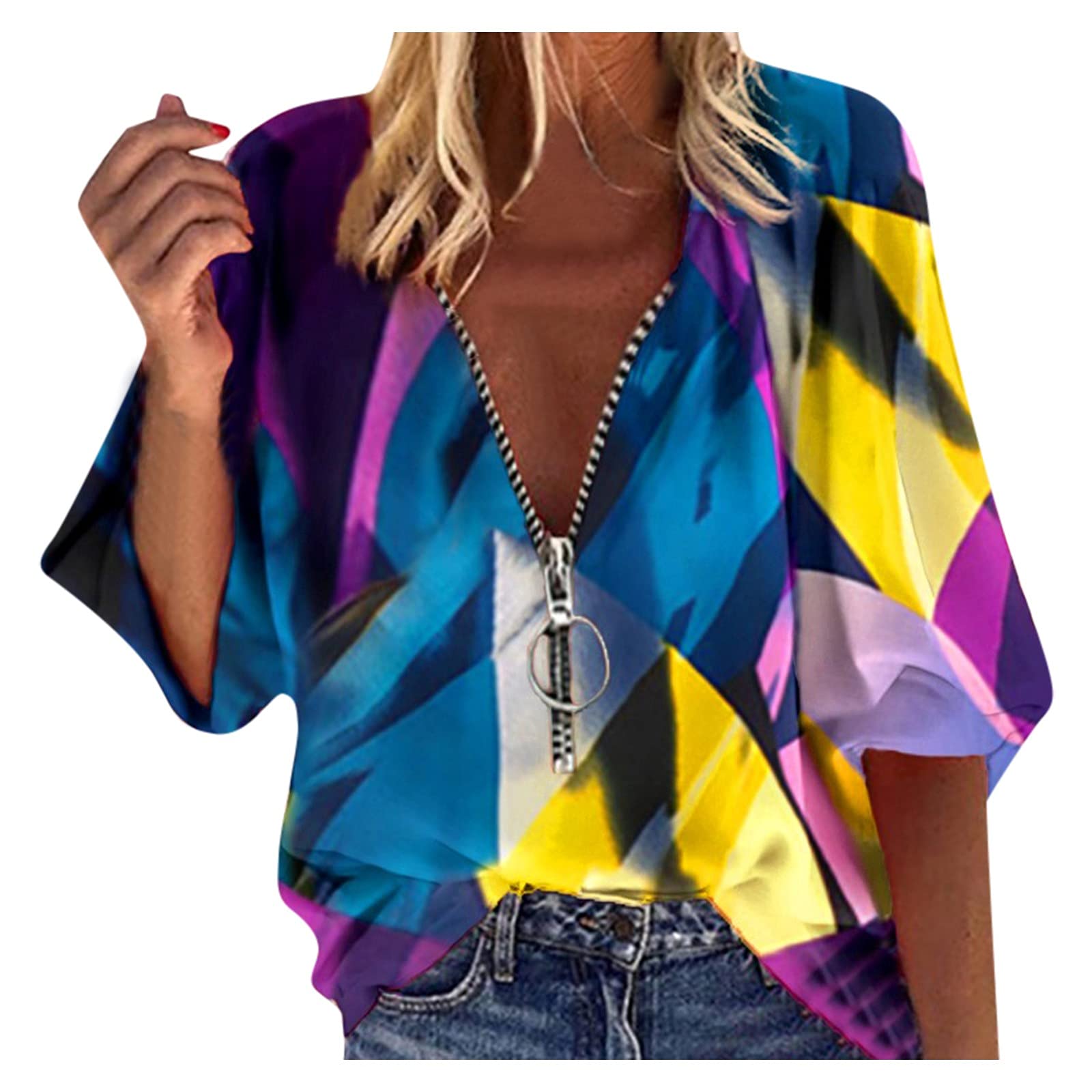Women's Plus Size Gradient Color Summer Shirts - Side Split Casual Graphic Blouses & Tees for Beach, Vacation and Everyday Wear