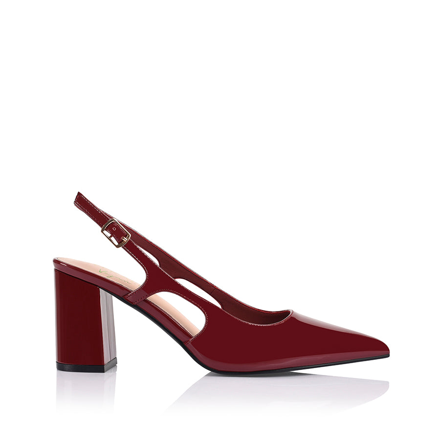 Elton Slingback Block Heels - Women's Wine Patent Leather Chunky Heels for Work, Party & Special Occasions