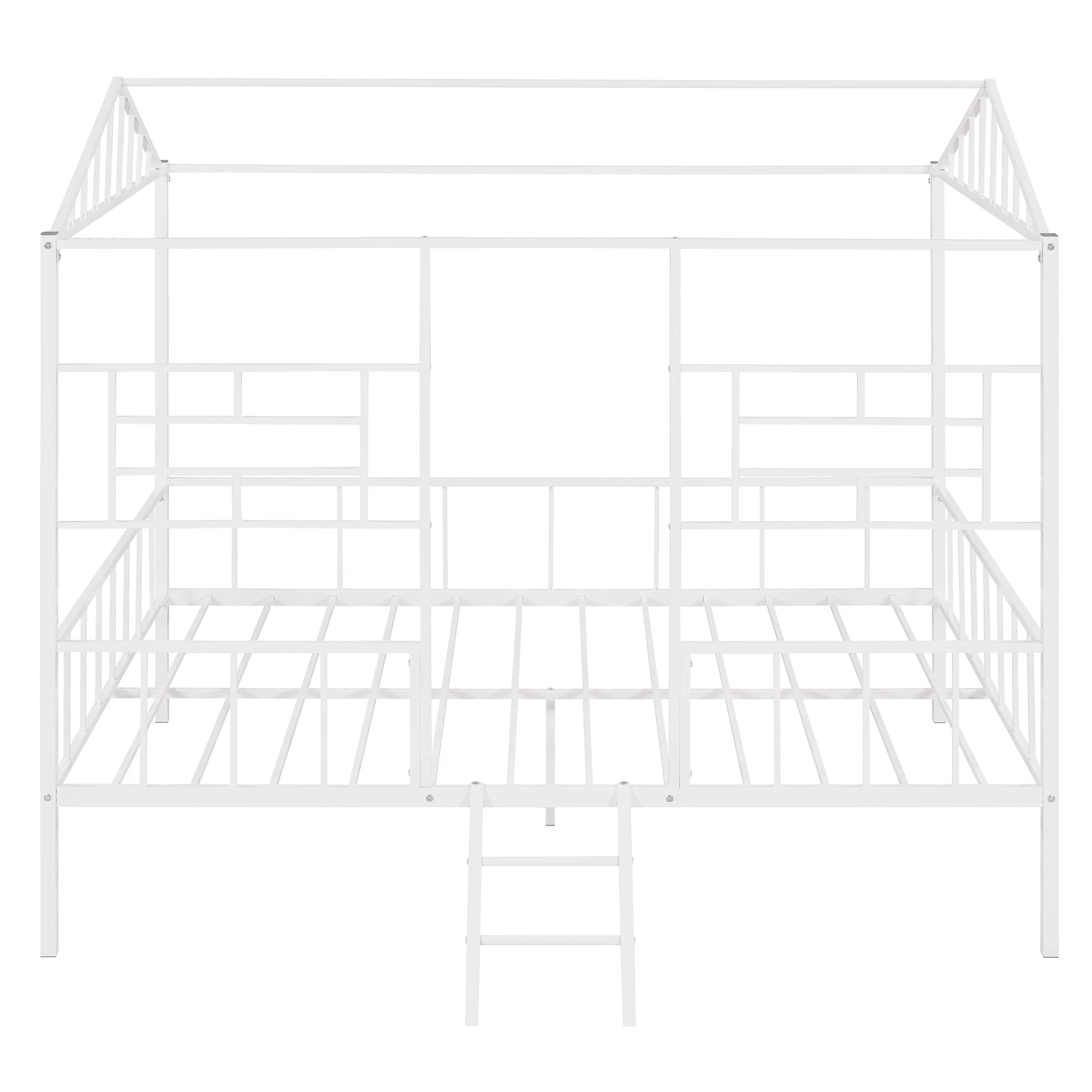 MERITLINE Full House Bed Frame - Metal Platform Bed with House Shape Design for Kids & Teens - Sturdy & Safe for Boys & Girls - White - Perfect for Bedrooms, Playrooms & Sleepovers