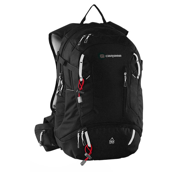 Caribee Trek 32L Black Hiking Backpack - Lightweight Waterproof Travel Daypack for Outdoor Adventures, Camping & Commuting