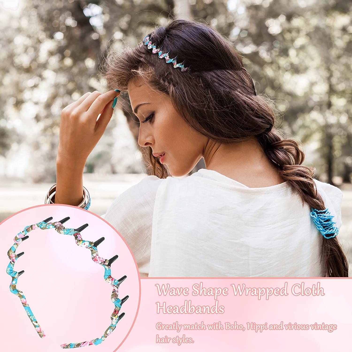 BELICIA 6-Pack Zigzag Shark Tooth Hair Comb Headbands - Wrapped Cloth Hard Hairbands with Wave Shape Design - Plastic Hair Accessories for Women & Girls (Chic Patterns) - Perfect for Parties, Weddings, and Everyday Styling