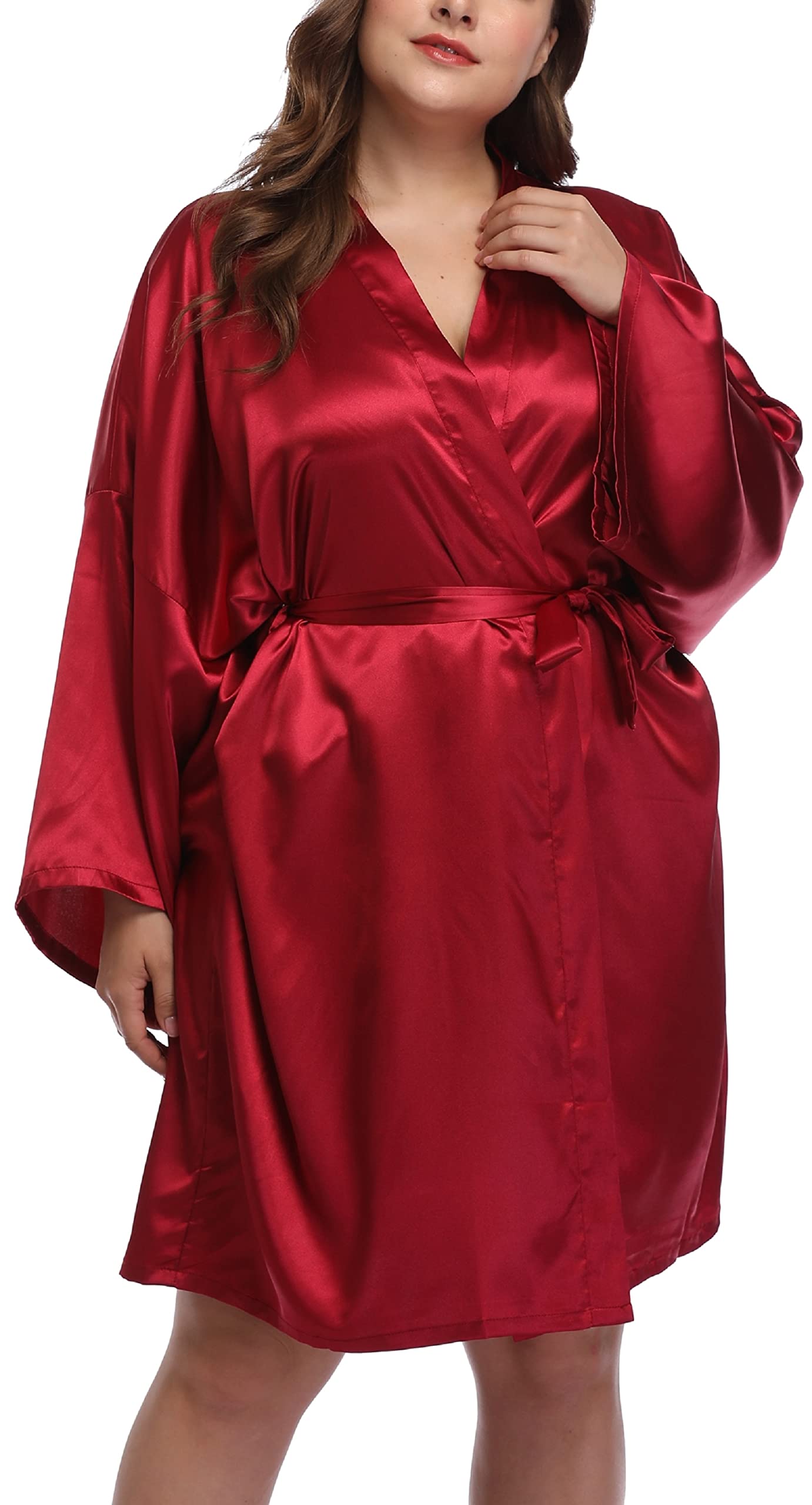 Plus Size Women's Silky Satin Kimono Robe - Elegant Bridal Wedding Party Robe, Bridesmaid Sleepwear & Luxurious Bathrobe for Spa, Honeymoon & Relaxing at Home