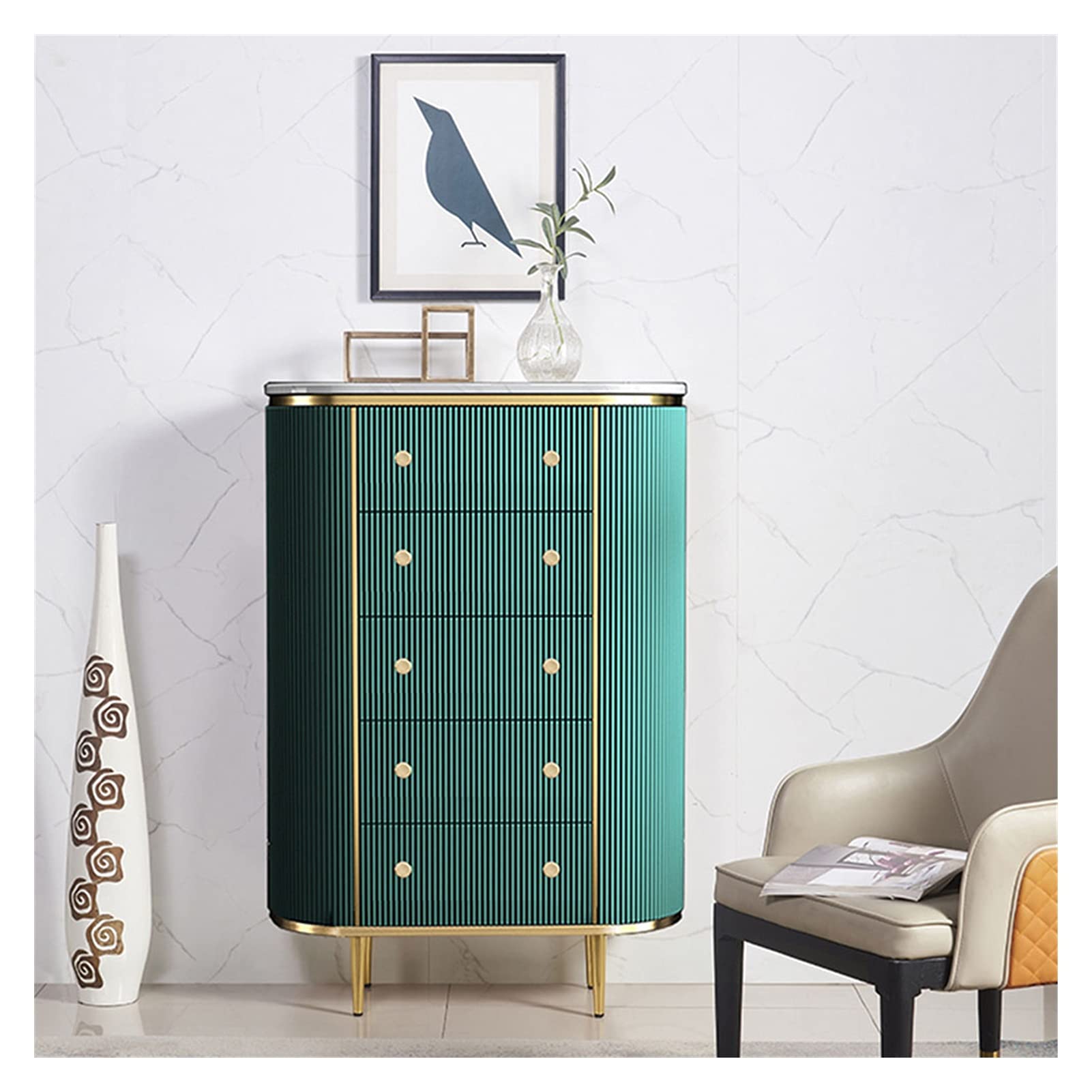 5-Tier Drawer Dresser Chest - Elegant & Luxurious Storage Unit for Bedroom, Living Room, Clothes & Cosmetics | Green Home Organization Furniture | Perfect for Small Space Storage & Home Decor