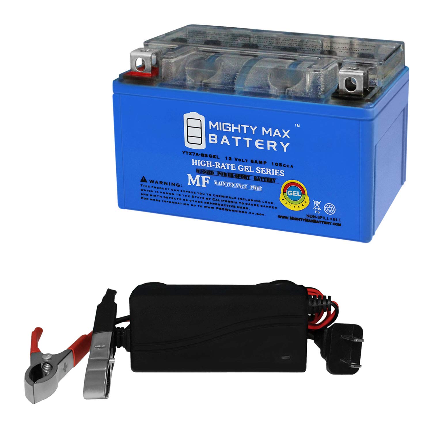Mighty Max YTX7A-BS 12V 7Ah GEL Replacement Battery for Scooter Buddy 150 with 12V 1A Charger - Compatible with Electric Scooters, Mobility Scooters, and Power Sports Vehicles - Perfect for Commuting, Outdoor Adventures, and Daily Use