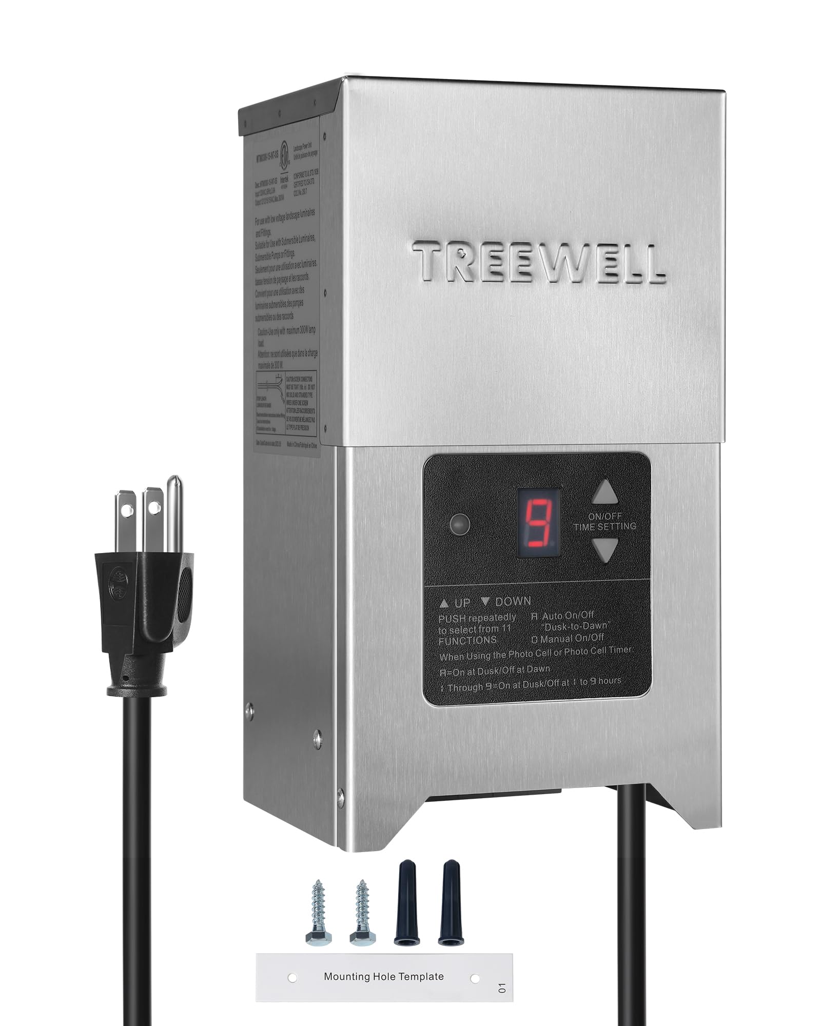 300W Low Voltage Landscape Lighting Transformer - 120V AC to 12V/15V AC with Photocell Sensor & Timer - Weatherproof Stainless Steel Outdoor Transformer (ETL Listed) - Perfect for Garden, Pathway, and Deck Lighting