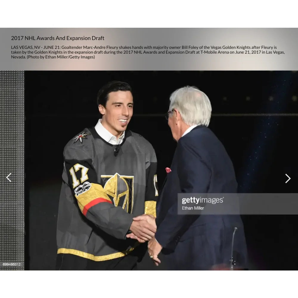 Authentic Marc Andre Fleury Signed Vegas Golden Knights NHL Expansion Draft Jersey 6/21/17 with JSA COA - Perfect for Hockey Collectors, Sports Memorabilia Displays, and NHL Fan Gifts