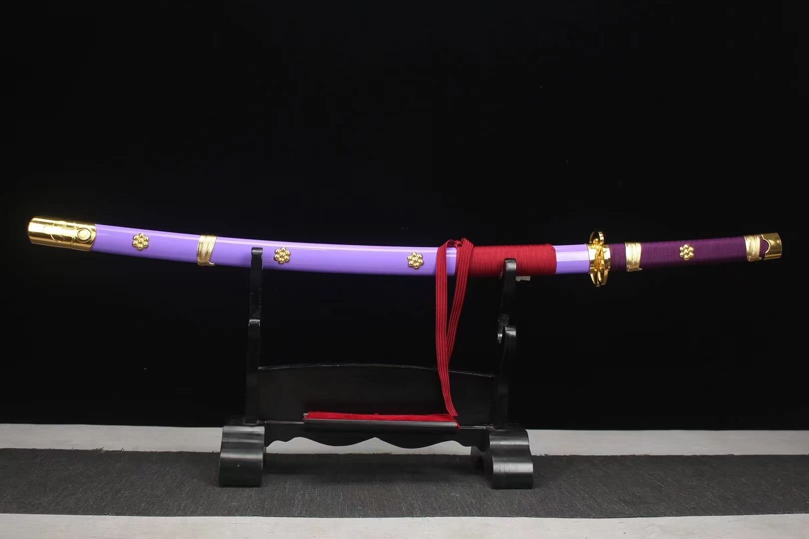 Sharp One Piece Roronoa Zoro Enma Katana - 1045 Carbon Steel Purple Blade Japanese Anime Cosplay Sword - Perfect for Cosplay, Halloween, and Anime Conventions