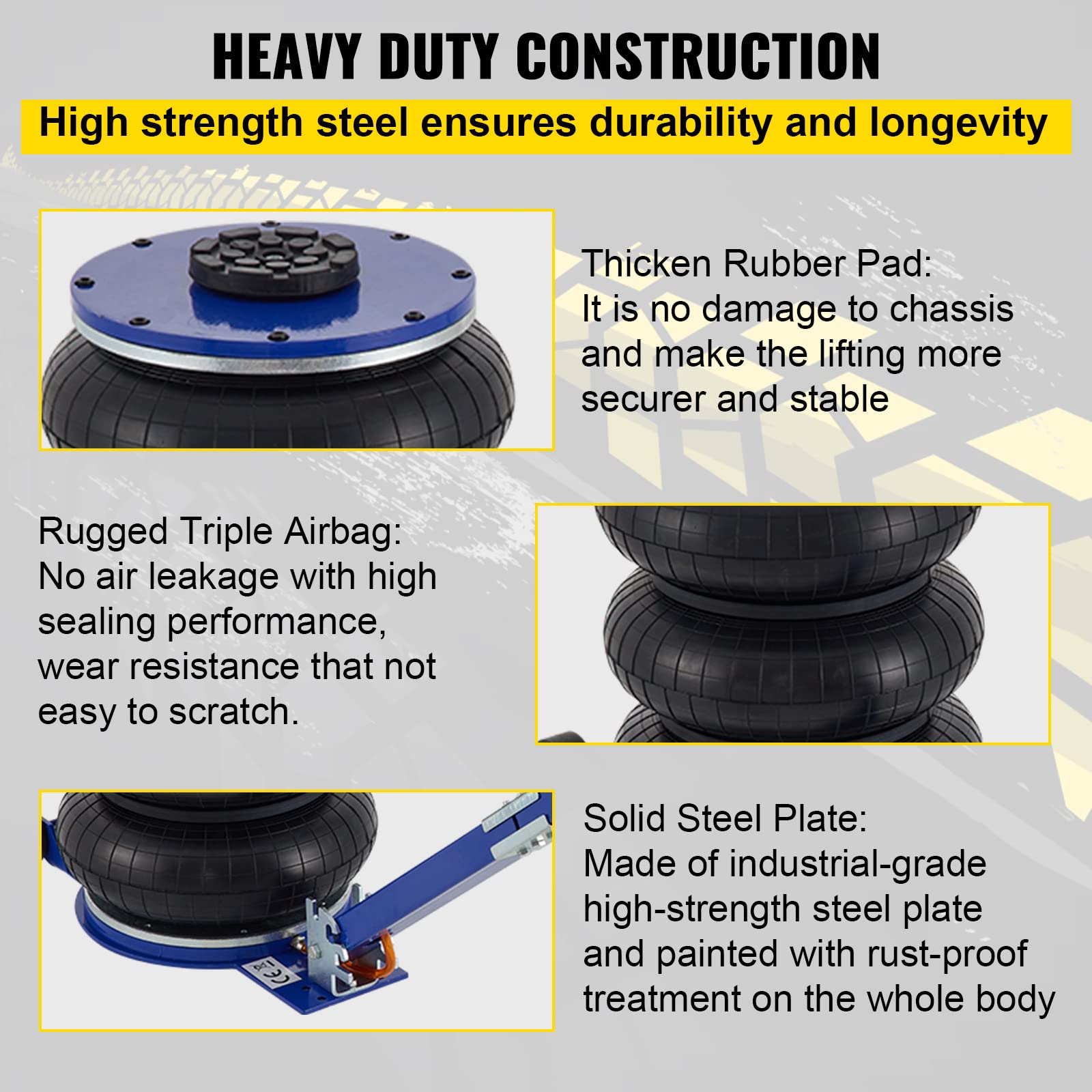 VEVOR 5 Ton (11000 lbs) Triple Bag Air Jack - Fast 3-5 Second Lifting, 15.75 Inch Height, Adjustable Long Handle for Car Lifting - Ideal for Emergency Roadside Repairs, Tire Changes & Vehicle Maintenance (Blue)