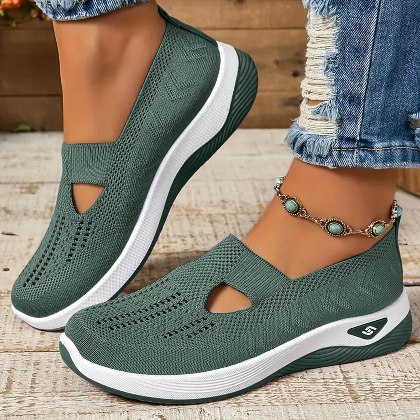 **Women's Comfortable Breathable Slip-On Walking Shoes - Casual Athletic Sneakers with Thick Cushioned Sole for Walking, Travel & Everyday Wear**