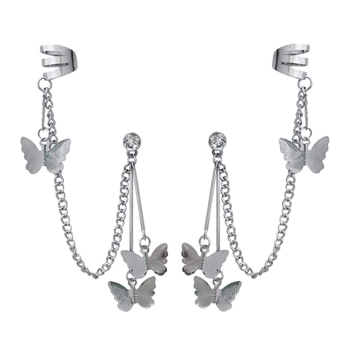 Butterfly Cuff Chain Earrings for Women - Drop Tassel Ear Cuff Stud Earrings, Trendy Boho Jewelry Gift for Girls | Perfect for Parties, Weddings & Everyday Wear