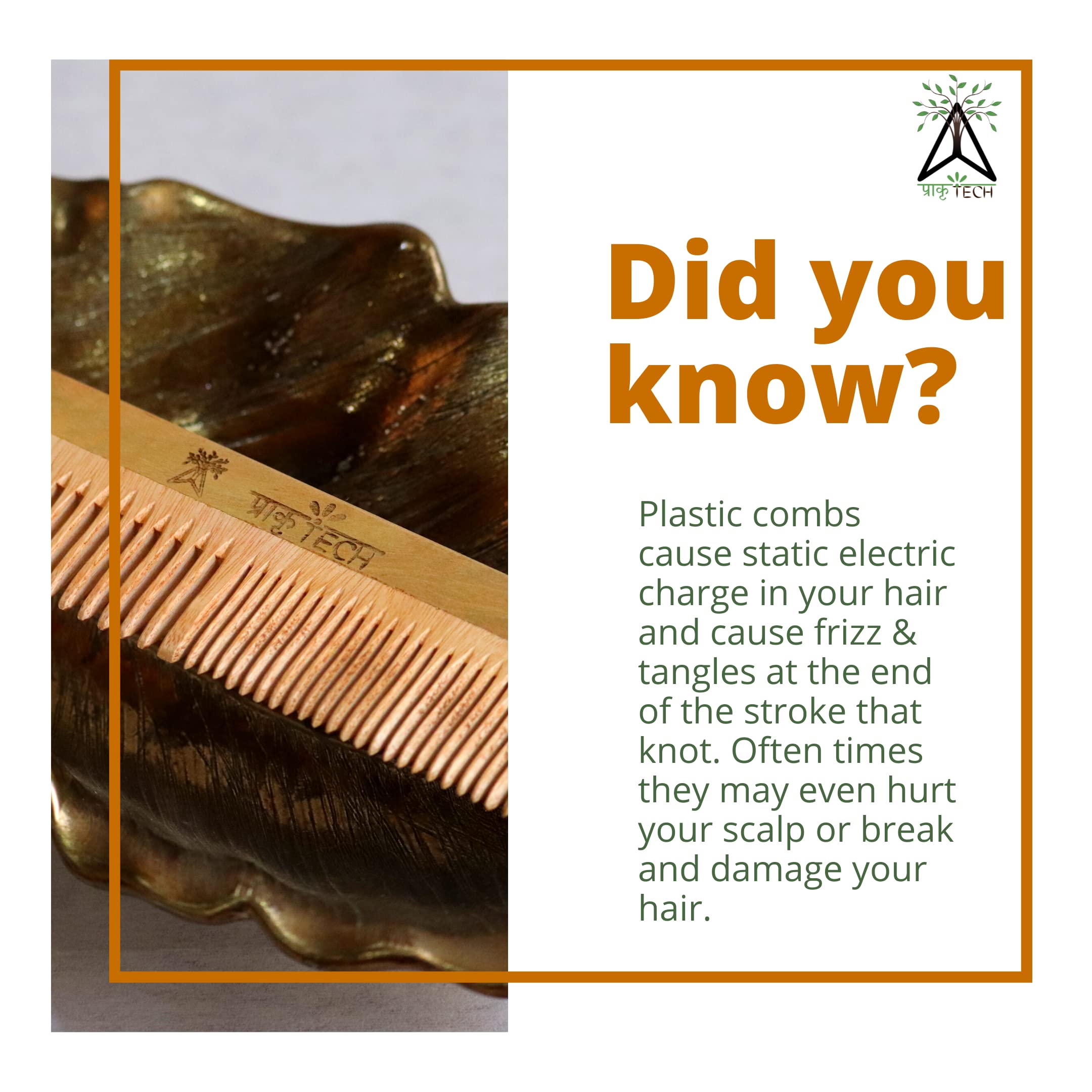 PRAKRTECH Neem Wood Shampoo Comb - Anti Dandruff & Hair Loss Prevention Comb for Scalp Massage | Natural Ayurvedic Hair Care Tool for Men & Women | Perfect for Daily Use, Travel & Salon Styling