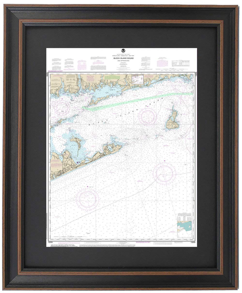 Handmade Framed Nautical Map of Block Island Sound - Premium Wall Decor for Coastal Homes, Beach Houses & Office - Made in USA