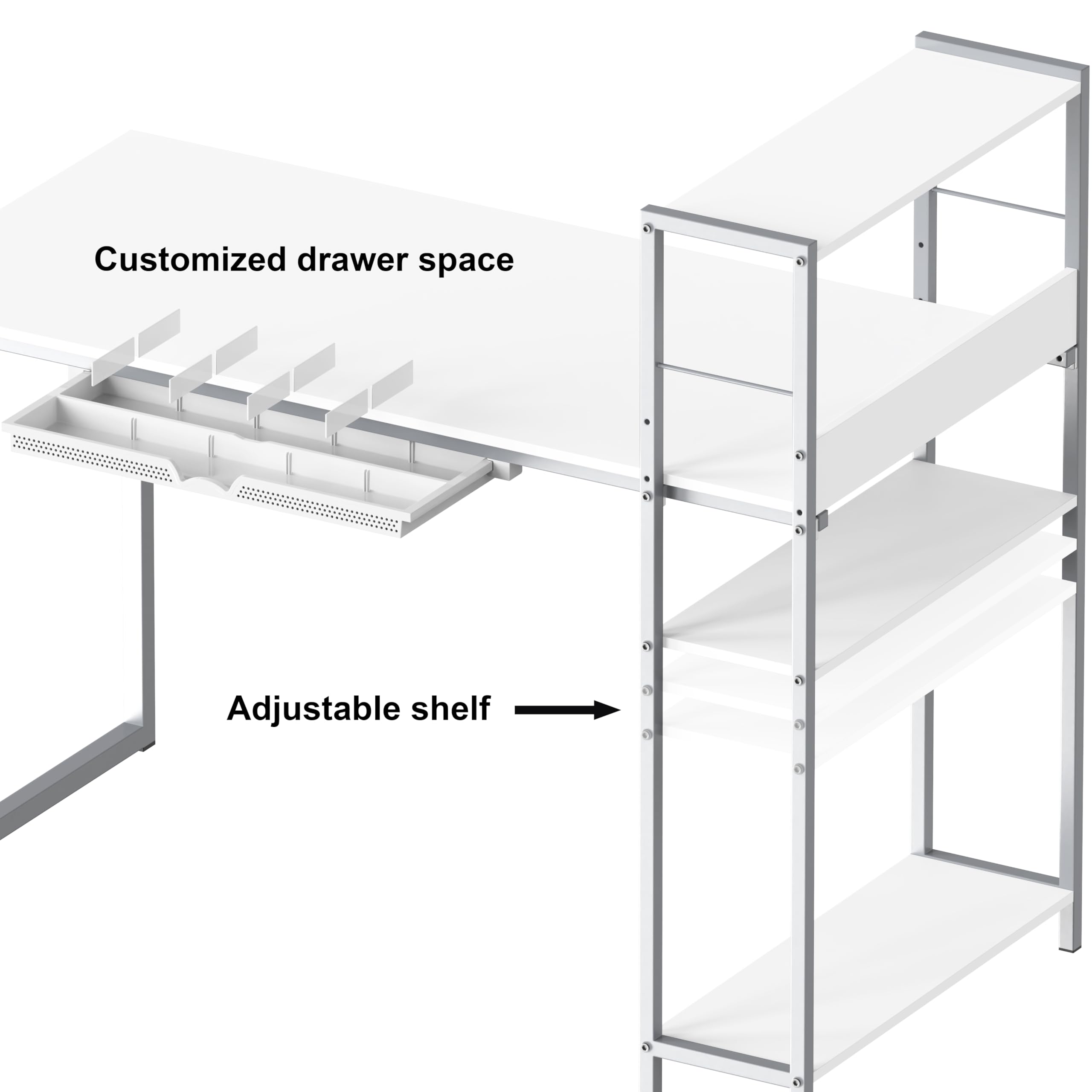 SHW Mission 46-Inch Home Office Computer Desk with Side Shelf and Drawer - White - Perfect for Small Spaces, Remote Work & Study
