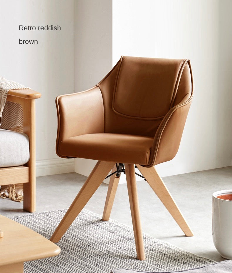 Premium Beech Solid Wood Swivel Soft Skin Armchair - Modern Ergonomic Office Chair for Home & Workspace - Perfect for Reading, Working, and Relaxing