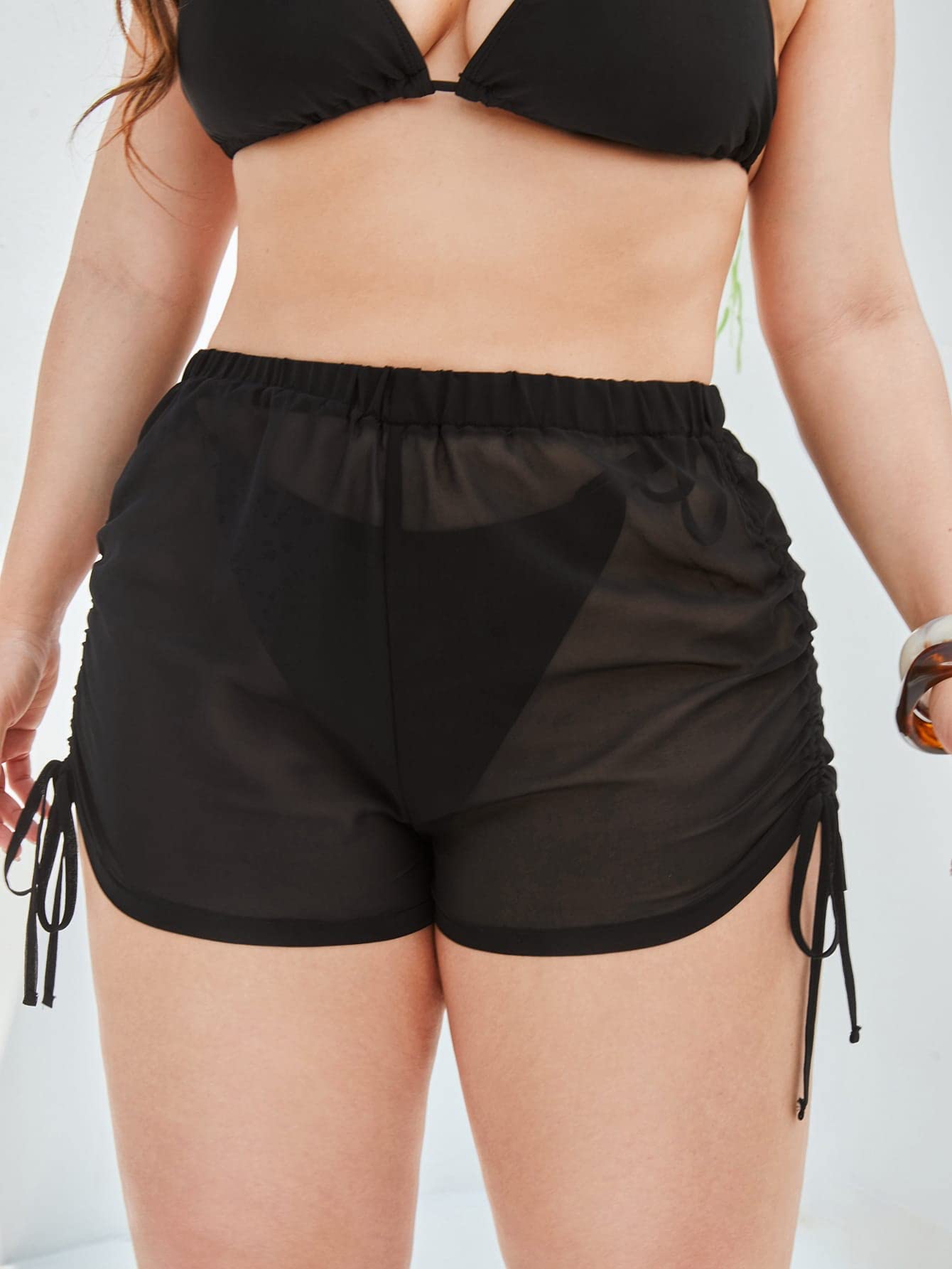 Milumia Women's Plus Size Sheer Bikini Bottom with Drawstring - Mesh Swimsuit Cover Up Shorts for Beach, Pool & Vacation