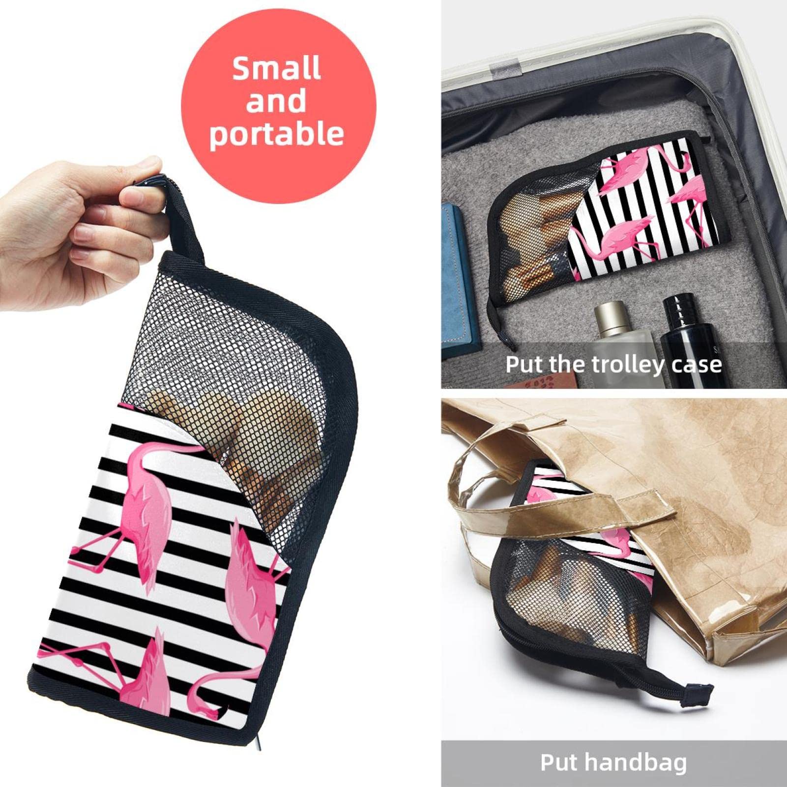 Premium 12-Slot Makeup Brush Organizer Bag - Pink Flamingo & Black Stripes Design, Portable Cosmetic Brush Holder Case for Travel & Home Storage | Perfect for Makeup Artists & Beauty Enthusiasts