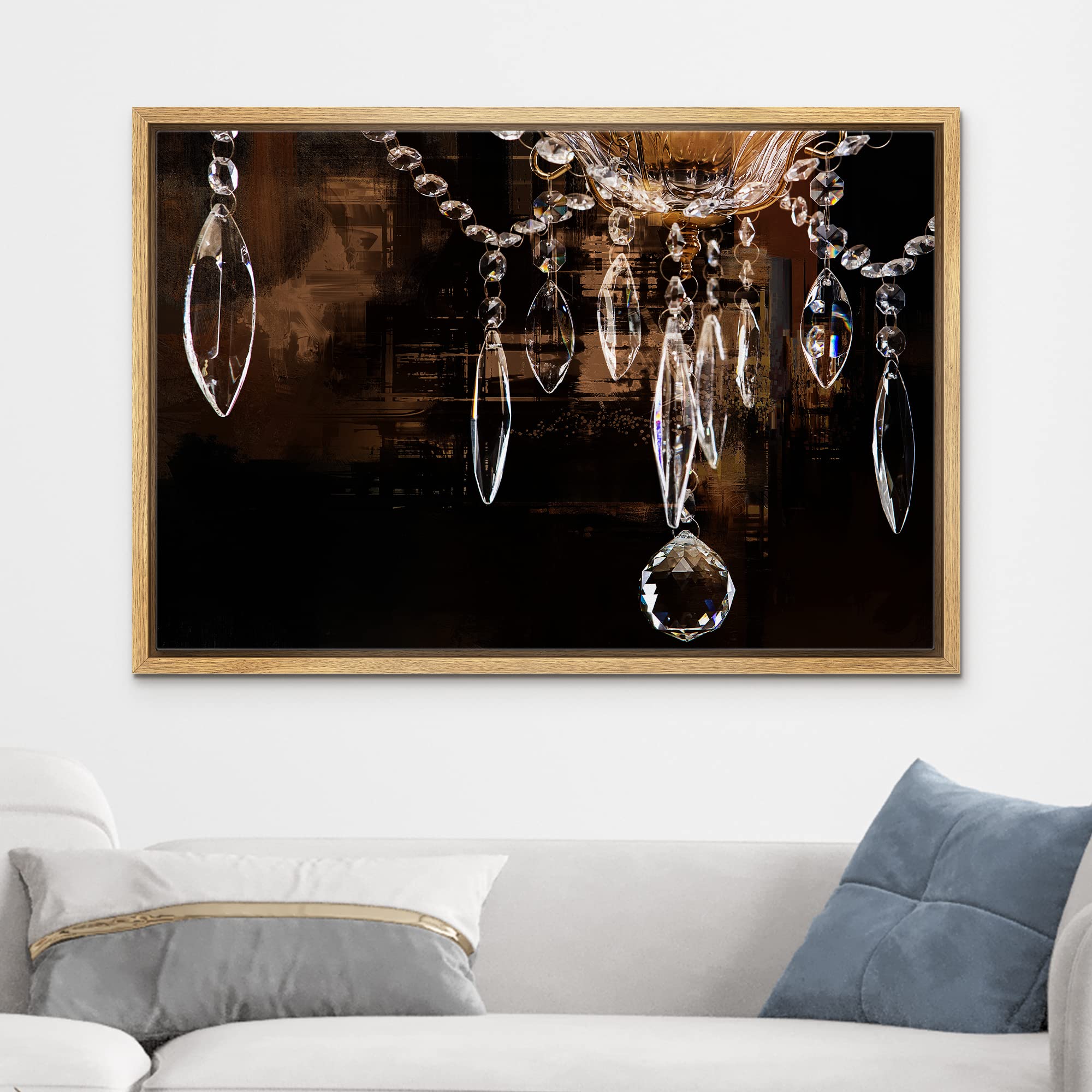 Wall26 Framed Canvas Print - Crystal Chandelier Silhouette Wall Art on Dark Background, Modern Digital Art for Living Room, Bedroom & Office Decor (24x36 Inches) | Elegant Home Lighting Artwork for Relaxation & Calm Atmosphere