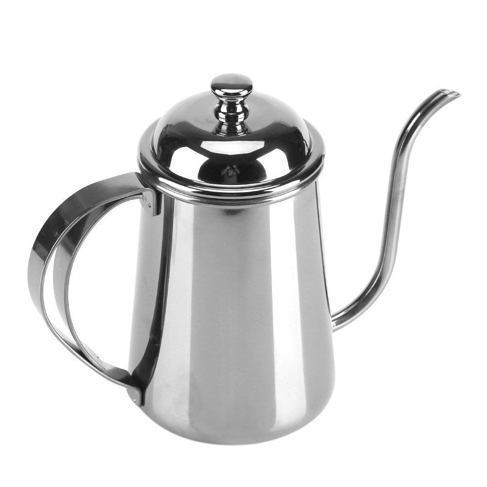 Premium 650ML Stainless Steel Pour Over Coffee Maker & Tea Kettle - Drip Pot with Ergonomic Handle for Home, Office & Camping Use (Silver)
