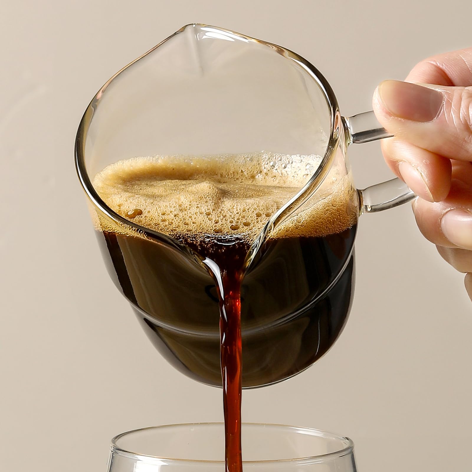 NETANY 6oz Espresso Cups Set of 2 - Double Spout Stackable Glass Mugs with Handle - Clear Coffee Shot Glasses for Espresso Machines & Coffee Bars - Perfect for Home Cafes, Restaurants & Gifts