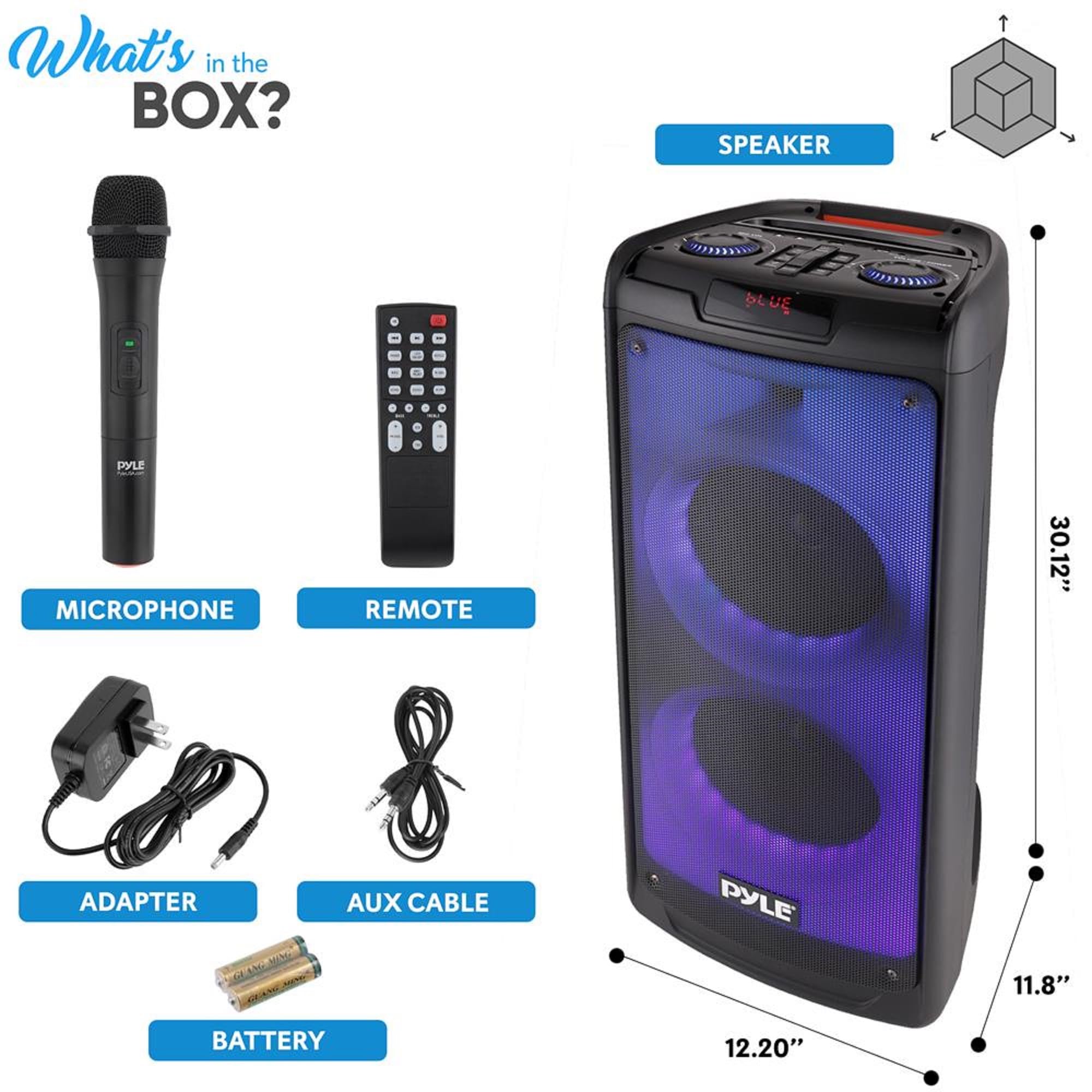 Pyle 500W Portable Bluetooth PA Speaker System - Rechargeable Indoor/Outdoor Stereo with Dual 8