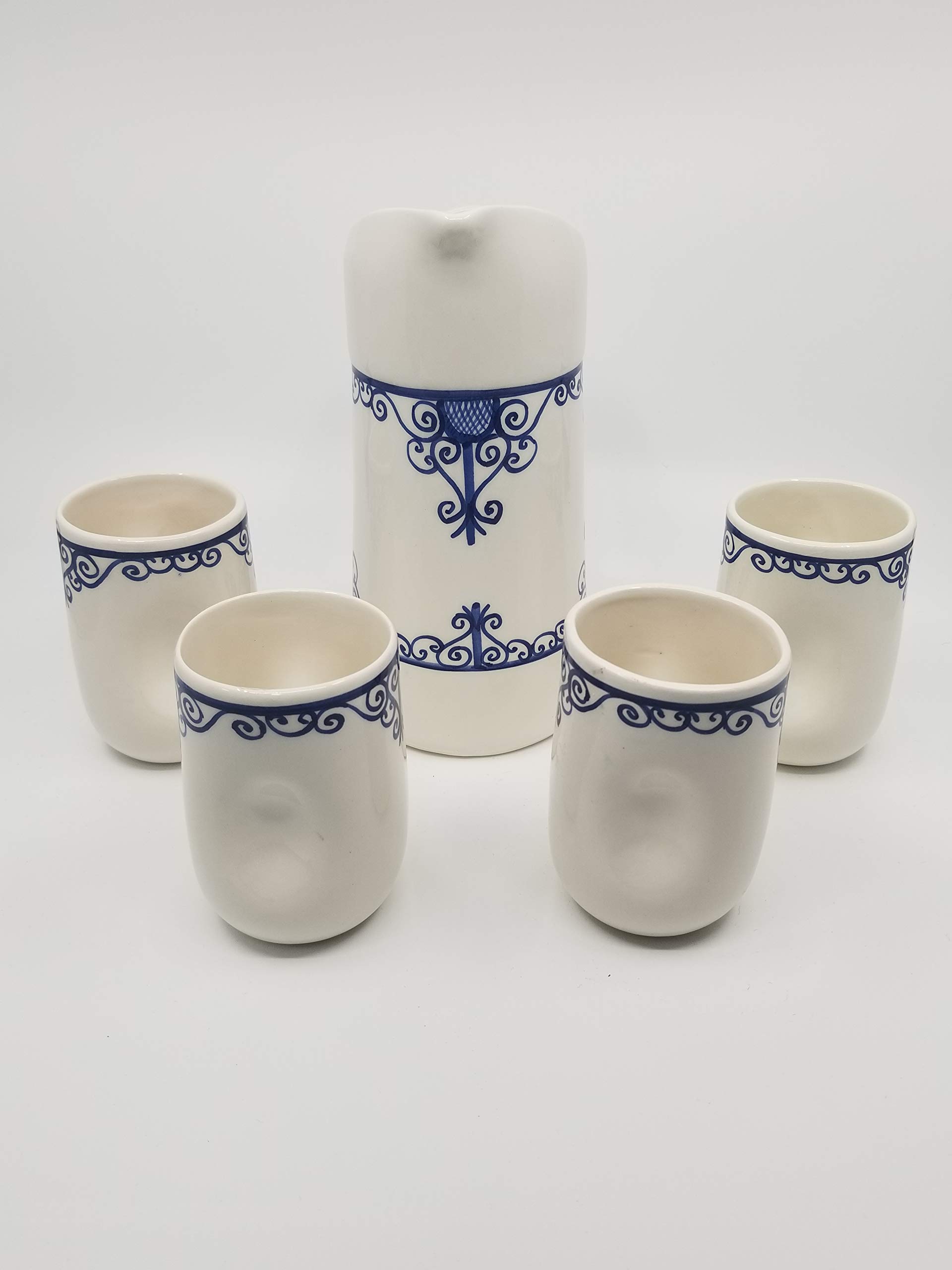 Handmade Moroccan Ceramic Coffee Mug and Pitcher Set - Blue Porcelain Tea Pot, Juice Jug, Carafe for Coffee, Tea & Beverages - Perfect for Home, Cafe & Gifting