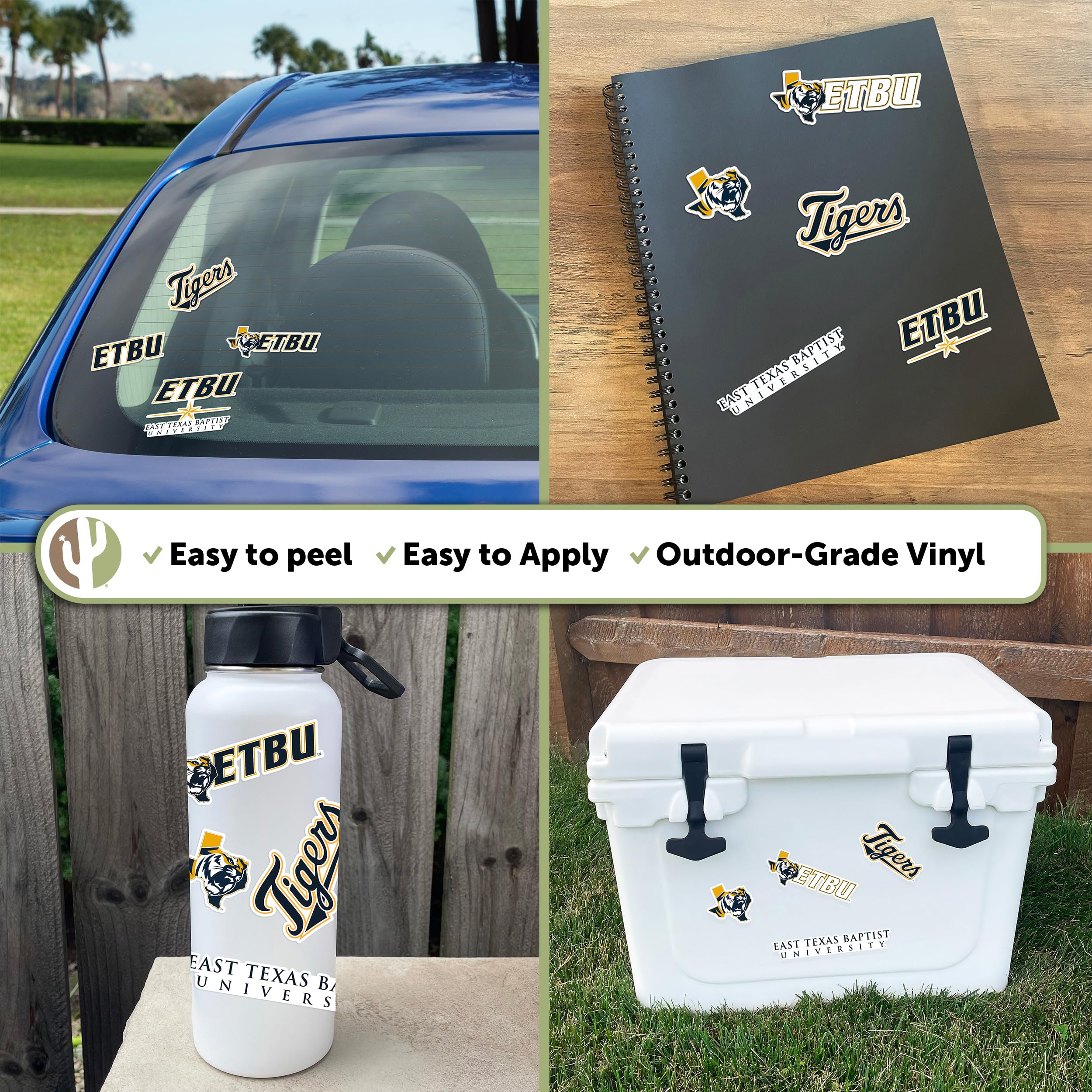 ETBU Tigers Vinyl Decals - Desert Cactus East Texas Baptist University Stickers for Laptop, Water Bottle, Car & Scrapbook (13.46x10.91 Inch Sheet) - Perfect for School Spirit, College Dorm Decor & Fan Accessories