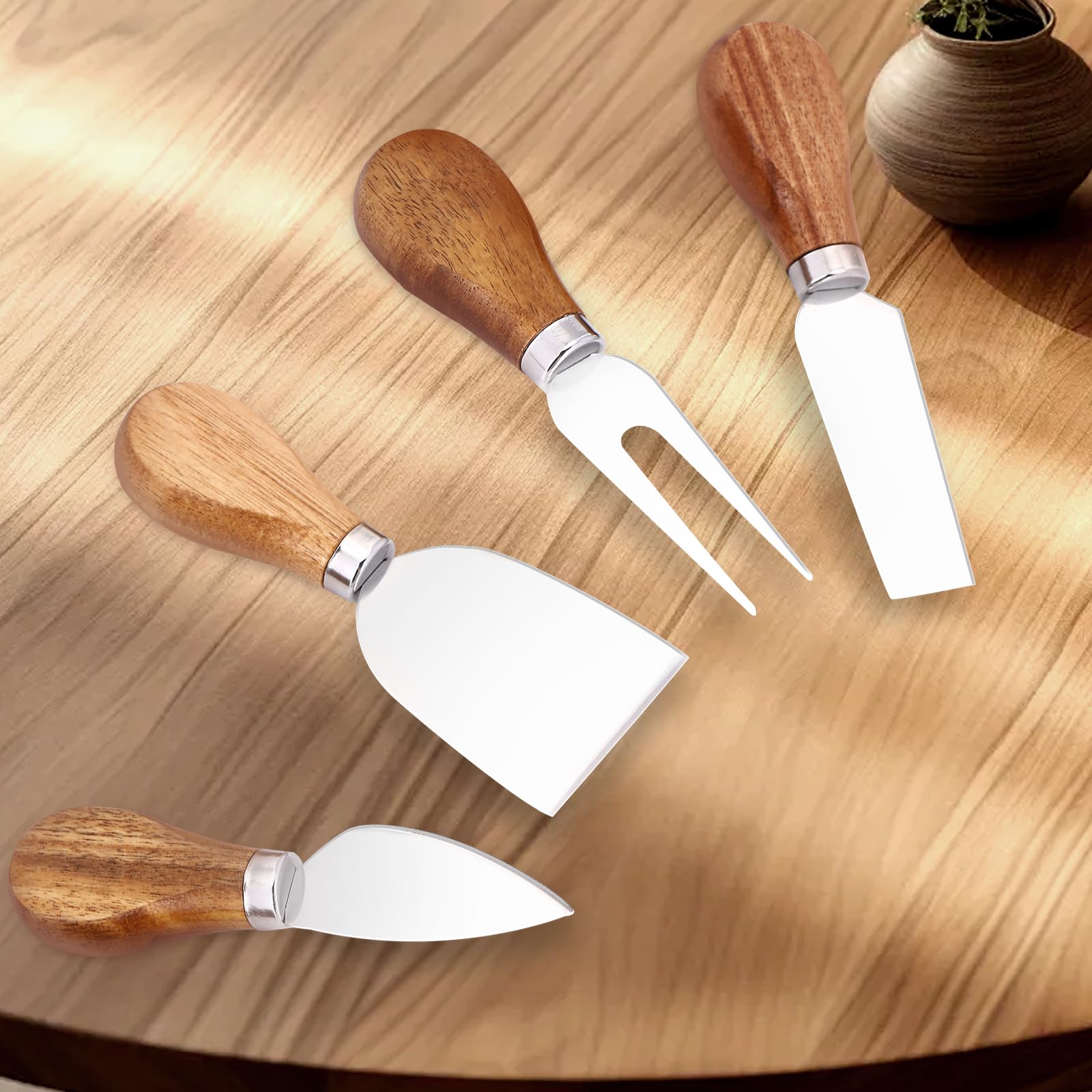 4-Piece Premium Stainless Steel Cheese Knife Set - Professional Charcuterie Board Knives for Cheese, Butter & Charcuterie | Perfect for Dinner Parties, Wine Tastings & Gourmet Cheese Platters