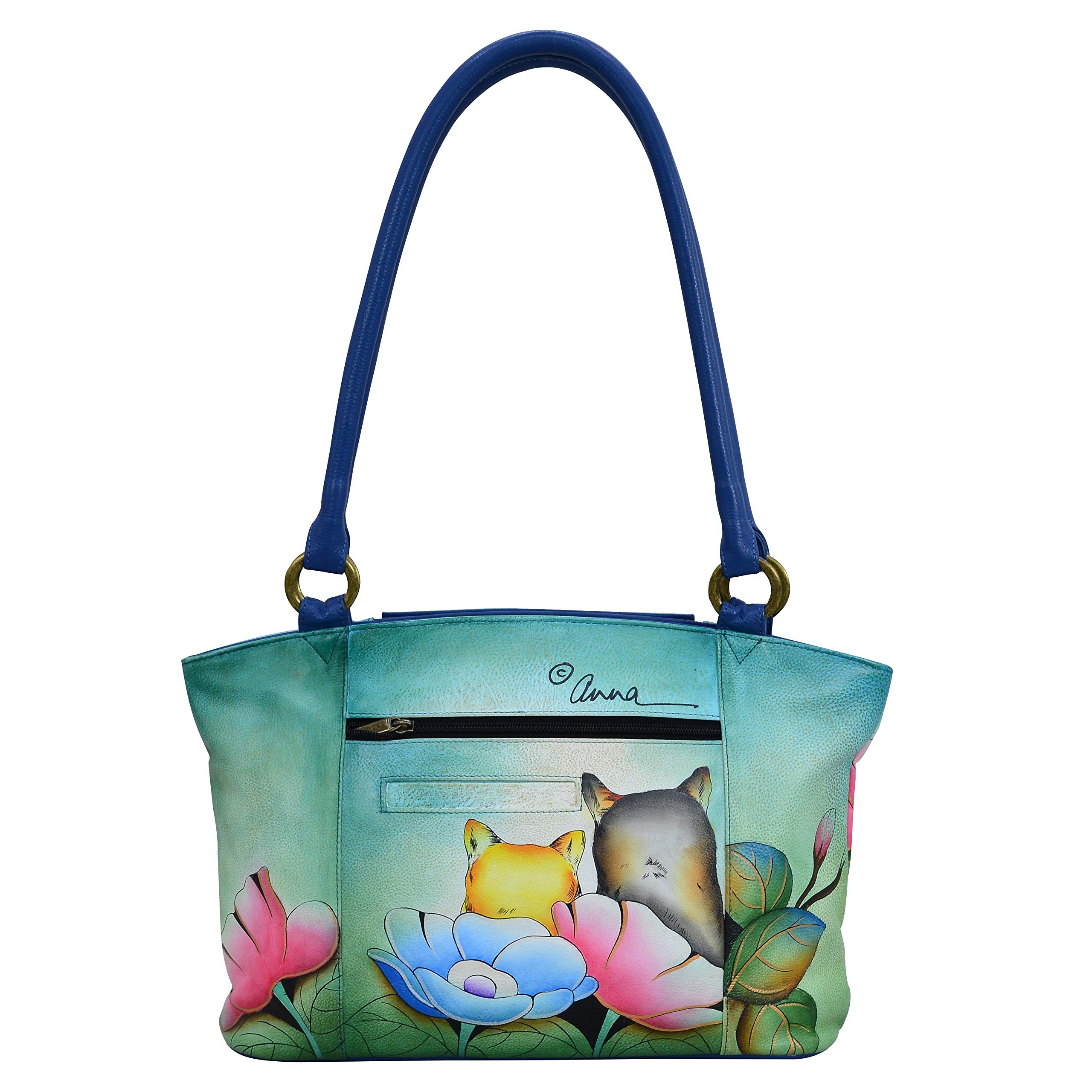 Anuschka Hand-Painted Genuine Leather Women's Organizer Tote Bag - Floral Paisley Denim Design - Perfect for Work, Travel & Everyday Use