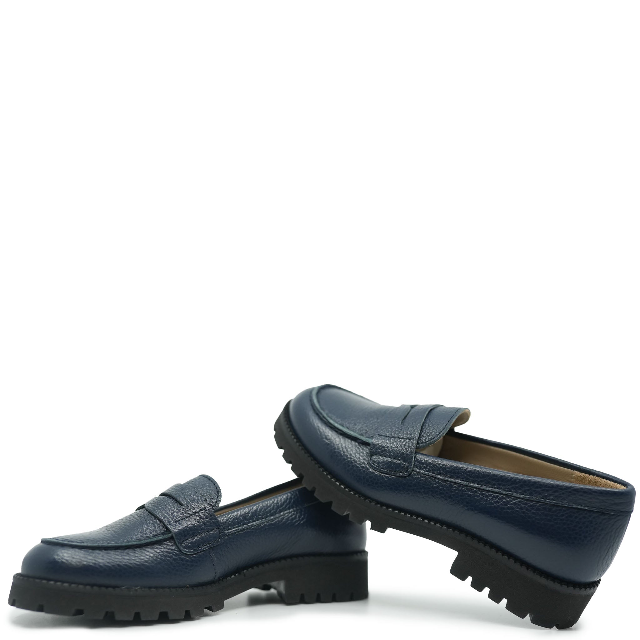 Beberlis Navy Pebbled Penny Chunky Loafers for Women - Comfortable Slip-On Shoes for Work, Office & Casual Wear