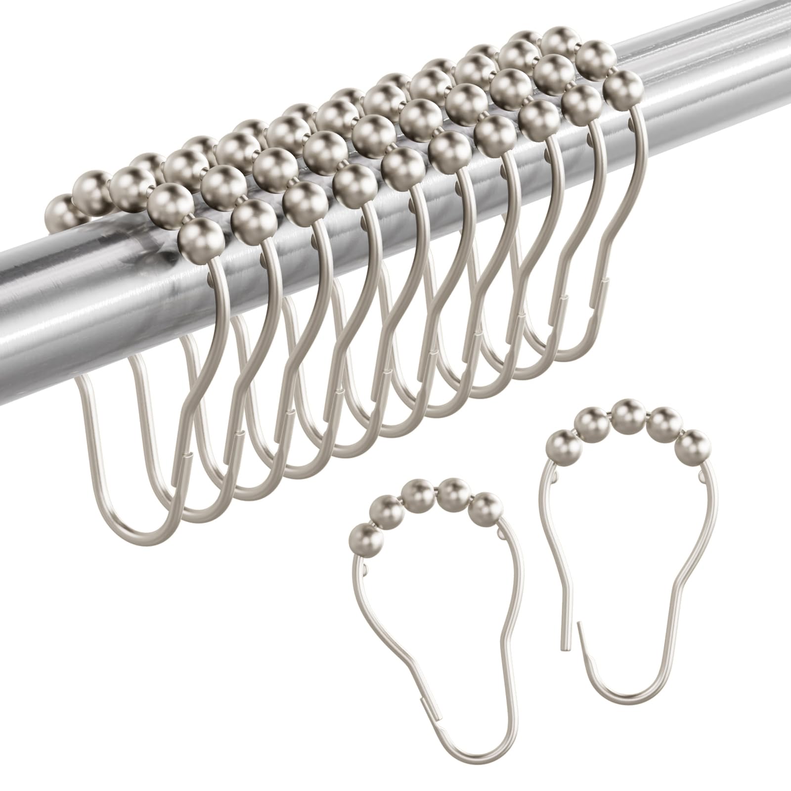 **Amazer 12-Pack Rust-Resistant Metal Shower Curtain Rings - Matte Nickel Finish for Smooth Curtain Rolling - Perfect for Bathroom, RV, and Dorm Use**