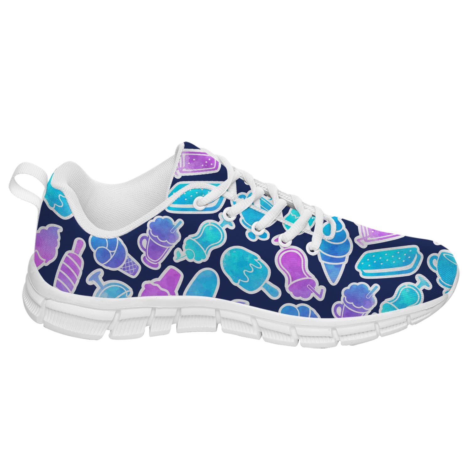 Women's Men's Girls' Ice Cream Print Running Sneakers - Melted Ice Cream with Sprinkles Design Tennis Walking Shoes - Perfect for Parties, Gifts & Casual Wear - Men's Size 11, Women's Size 13 - Fun Summer Fashion Footwear for Beach, Park & Outdoor Activities