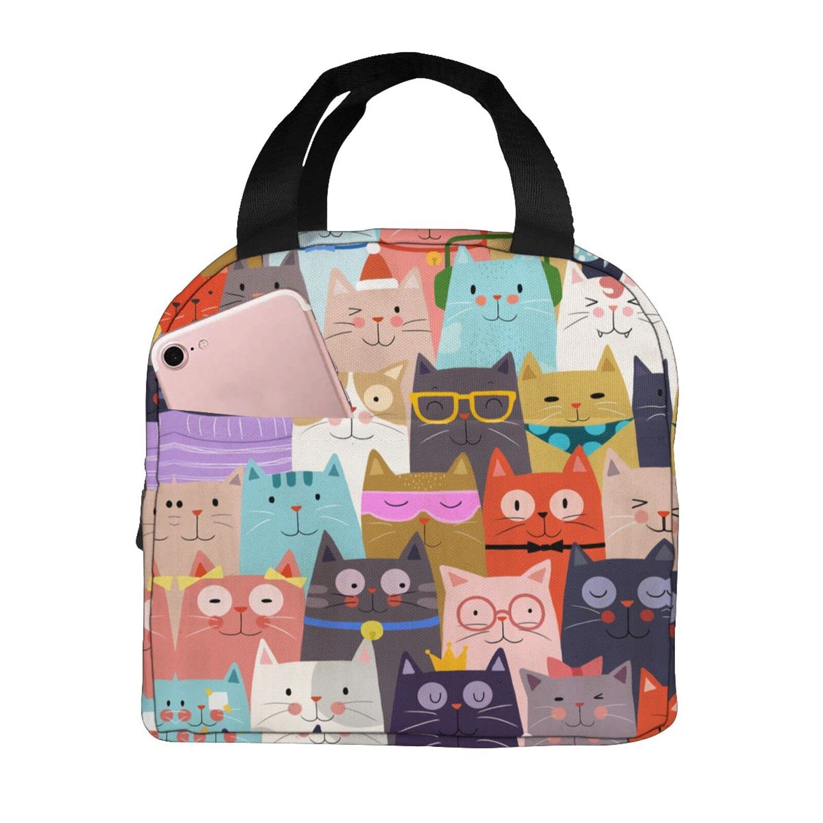 Insulated Lunch Bag for Women & Men - Portable Cooler Tote for Work, School & Picnics - Keeps Food Fresh & Warm - Cat Design Colorful Lunch Box (Adult Size)
