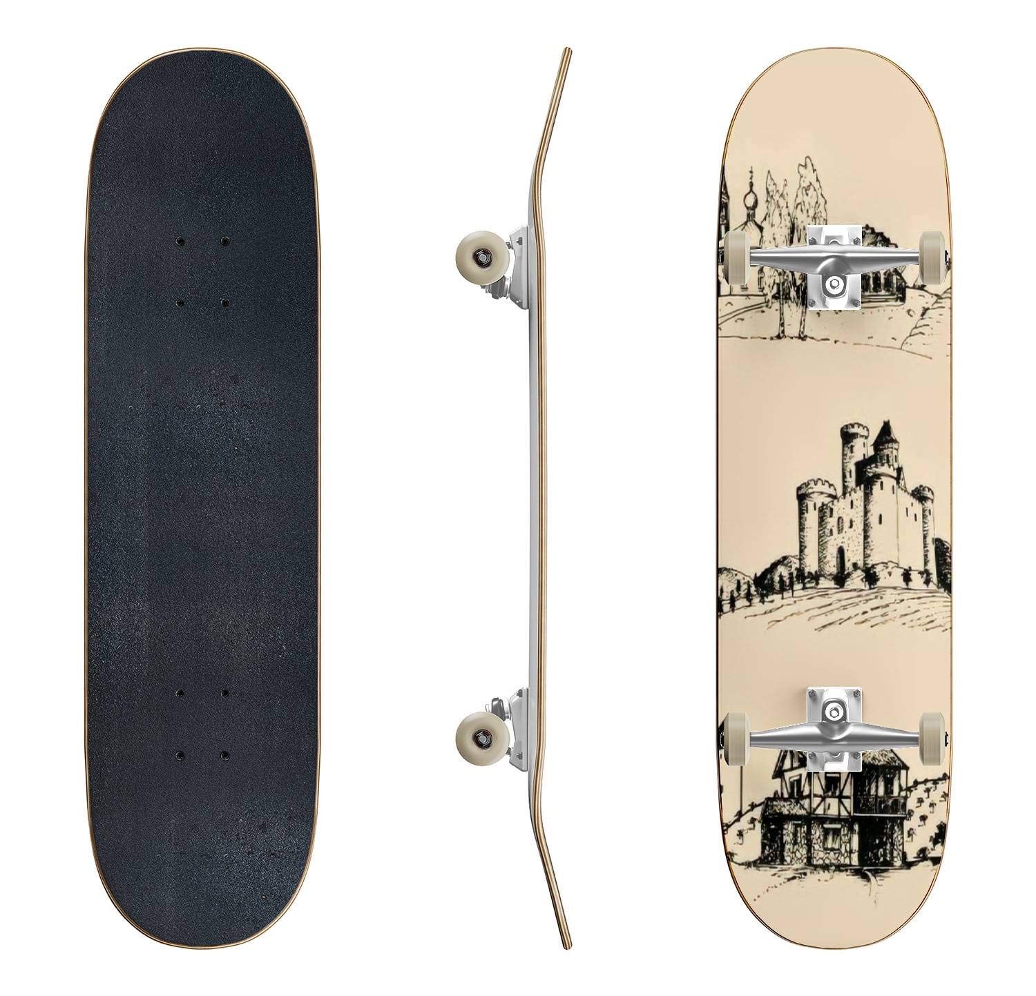 EFTOWEL Watercolor Open Book & Magic Cloud Skateboard - Classic Concave Longboard for Beginners & Pros | Extreme Sports, Teen Gifts, Cool Stuff | Perfect for Street Skating, Park Riding & Commuting