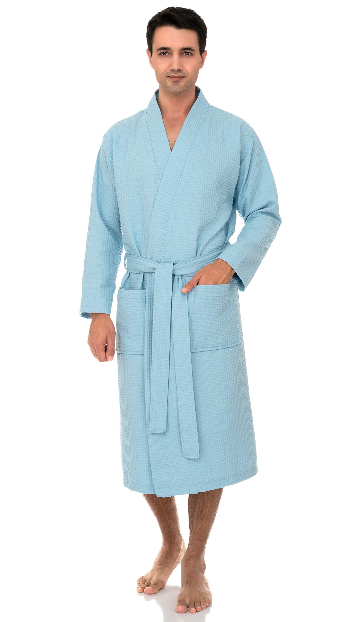 TowelSelections Men's Waffle Bathrobe - 100% Cotton Soft Spa Kimono Robe for Home, Lounge & Hotel Use