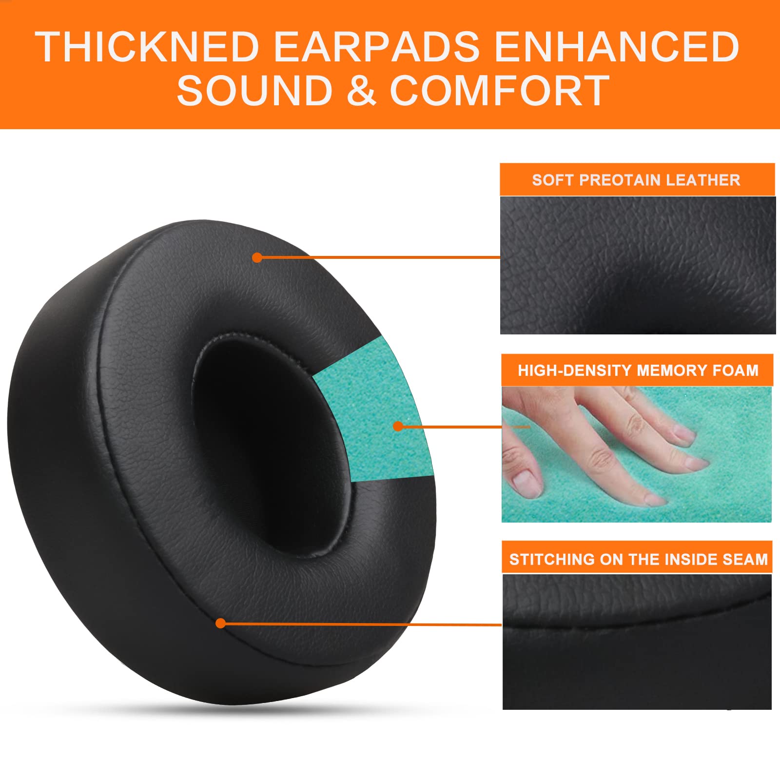 Gvoears Replacement Ear Pads for Beats Solo 3 & Solo 2 Wireless/Wired Headphones - Premium Memory Foam Cushions with Strong 3M Adhesive (Black) - Enhanced Comfort for Gaming, Music & Travel