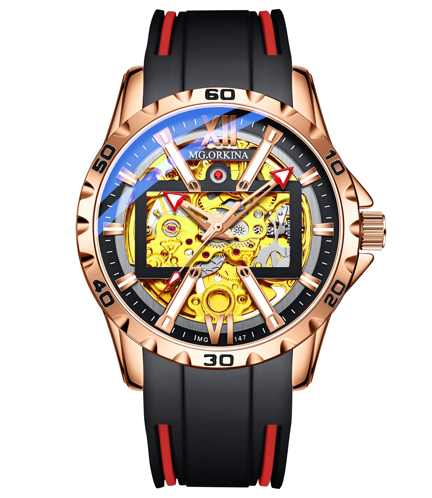 Classic Men's Automatic Skeleton Watch - Rose Gold Steampunk Mechanical Wristwatch for Men | Perfect for Business, Formal Events & Everyday Wear