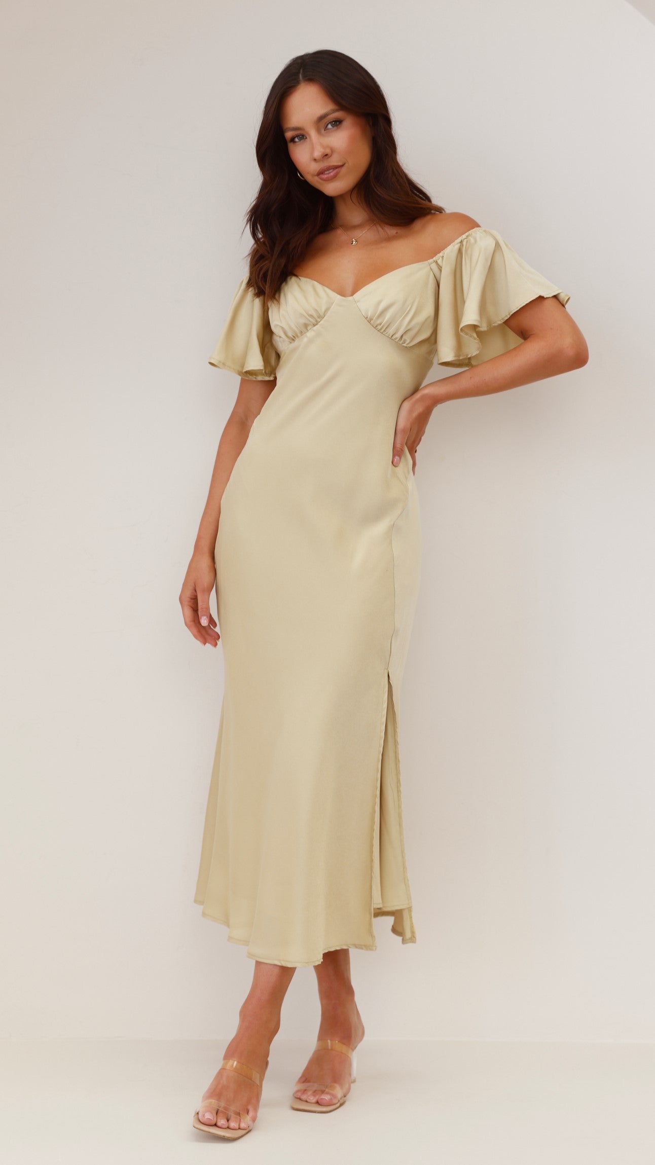 Louisa Midi Dress in Olive Green - Elegant Casual & Office Wear for Women | Perfect for Spring Summer Outfits, Date Nights & Work Attire