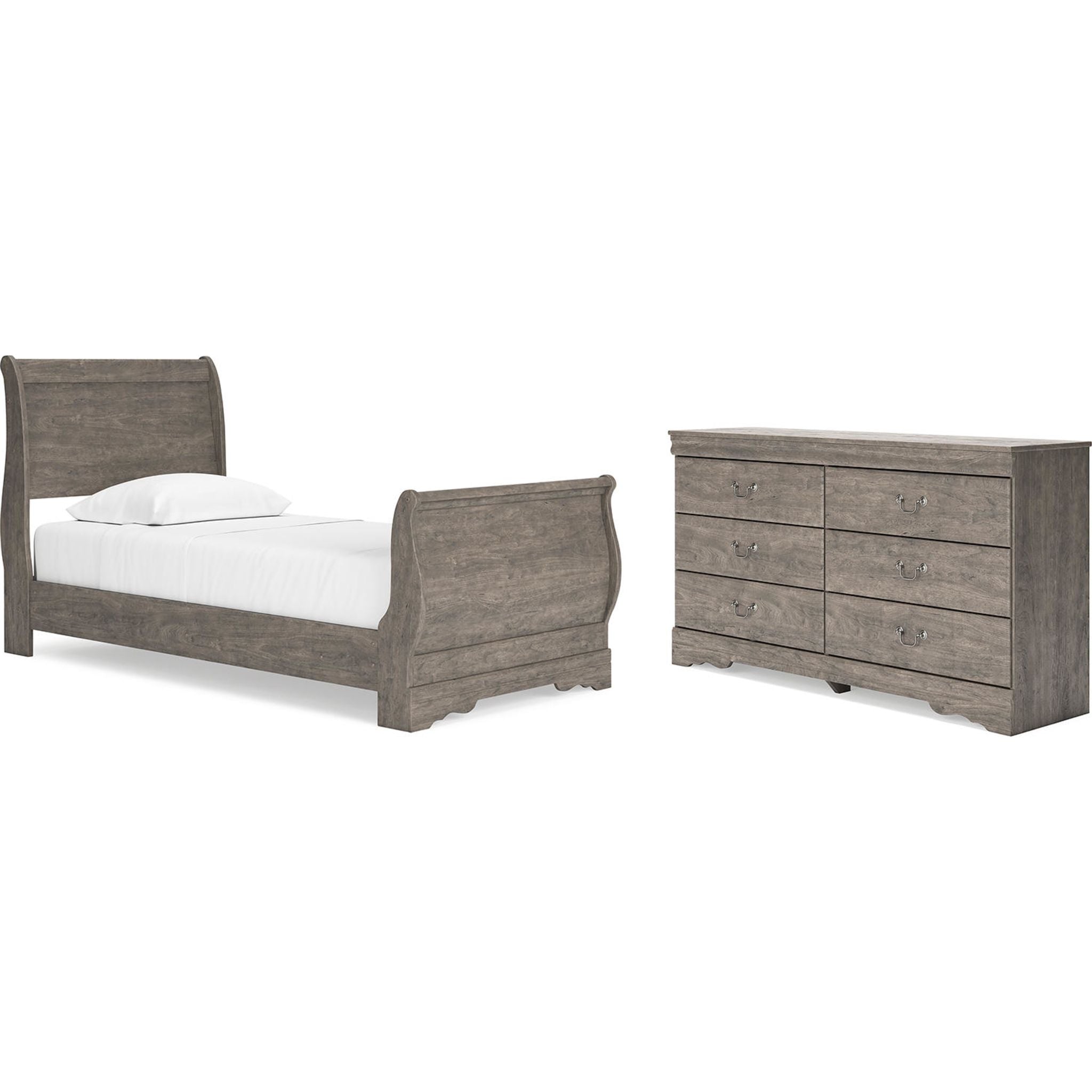 Bayzor 5-Piece Twin Sleigh Bedroom Set in Gray - Modern Kids' Bedroom Furniture for Small Spaces & Guest Rooms