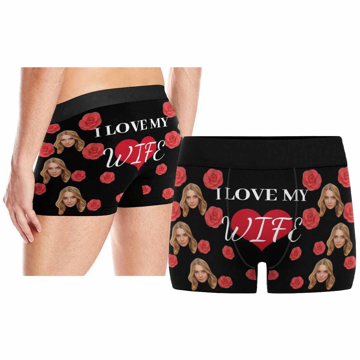 Custom Personalized Men's Boxer Briefs with Red Rose Heart Design - Perfect for Valentine's Day Gifts, Anniversary Presents & Romantic Occasions