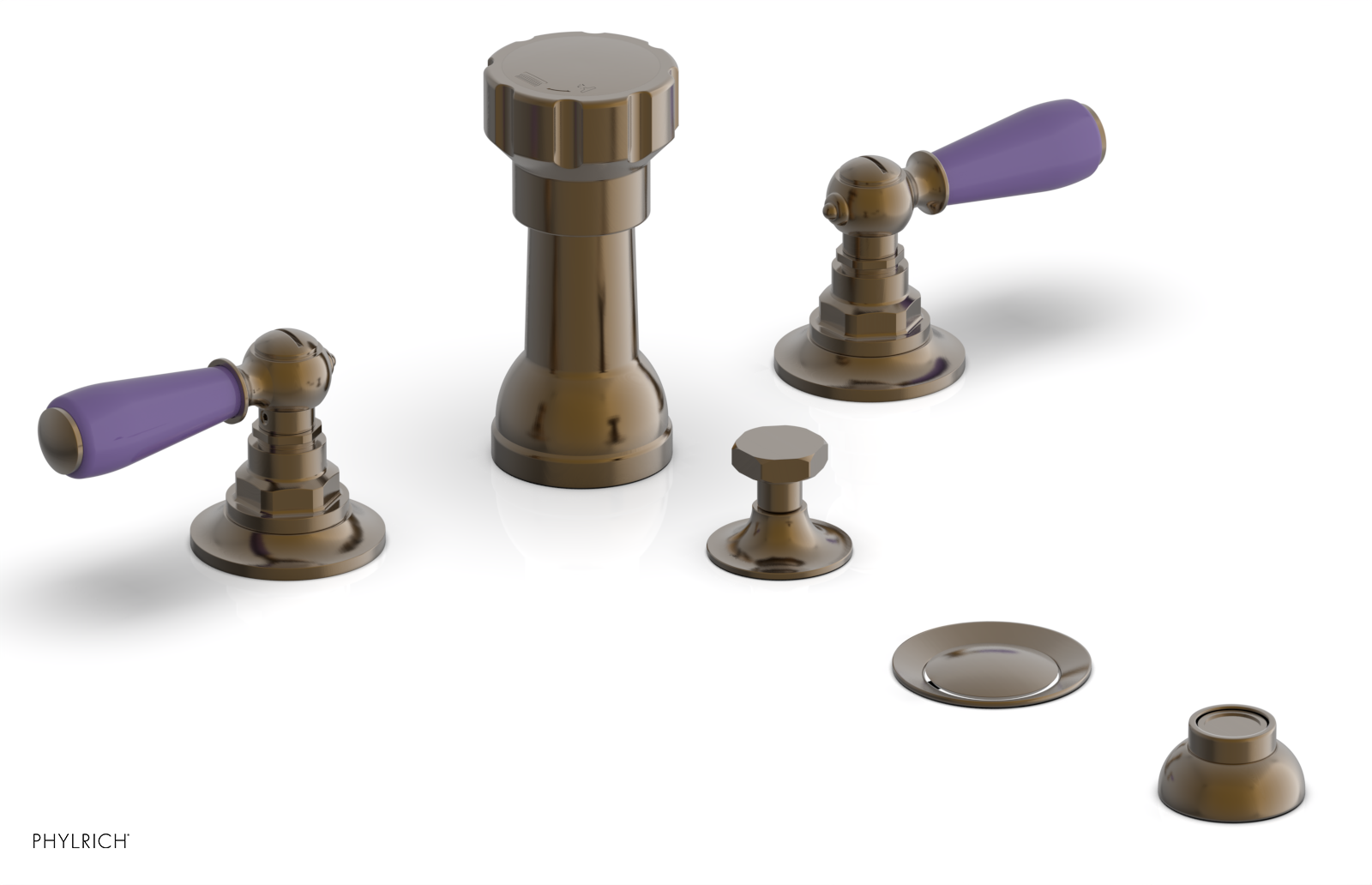 Jamestown 4-Hole Bidet Faucet Set with Lever Handles & Purple Accents - 165 61 - Perfect for Modern Bathroom Renovations and Water-Saving Toilet Upgrades