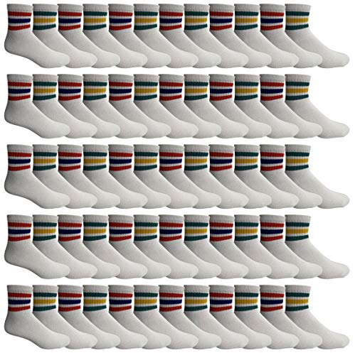 60 Pairs White Strips Assorted Socks Size 6-8