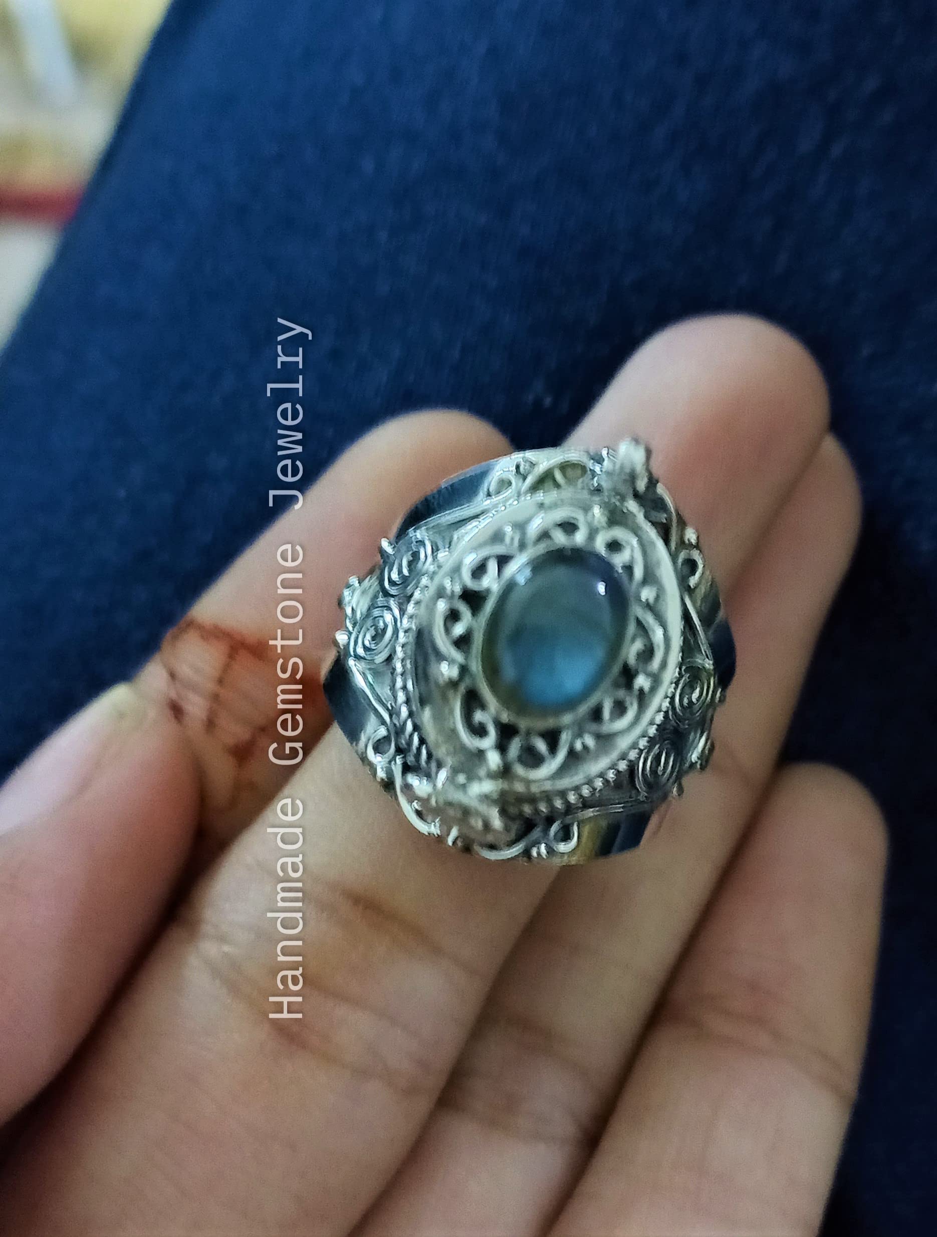 Natural Labradorite Ring with Blue Flash - December Birthstone Jewelry, Poison Box & Locket Ring, Healing Crystal Gift for Women | Perfect for Secret Messages, Spiritual Healing & Special Occasions