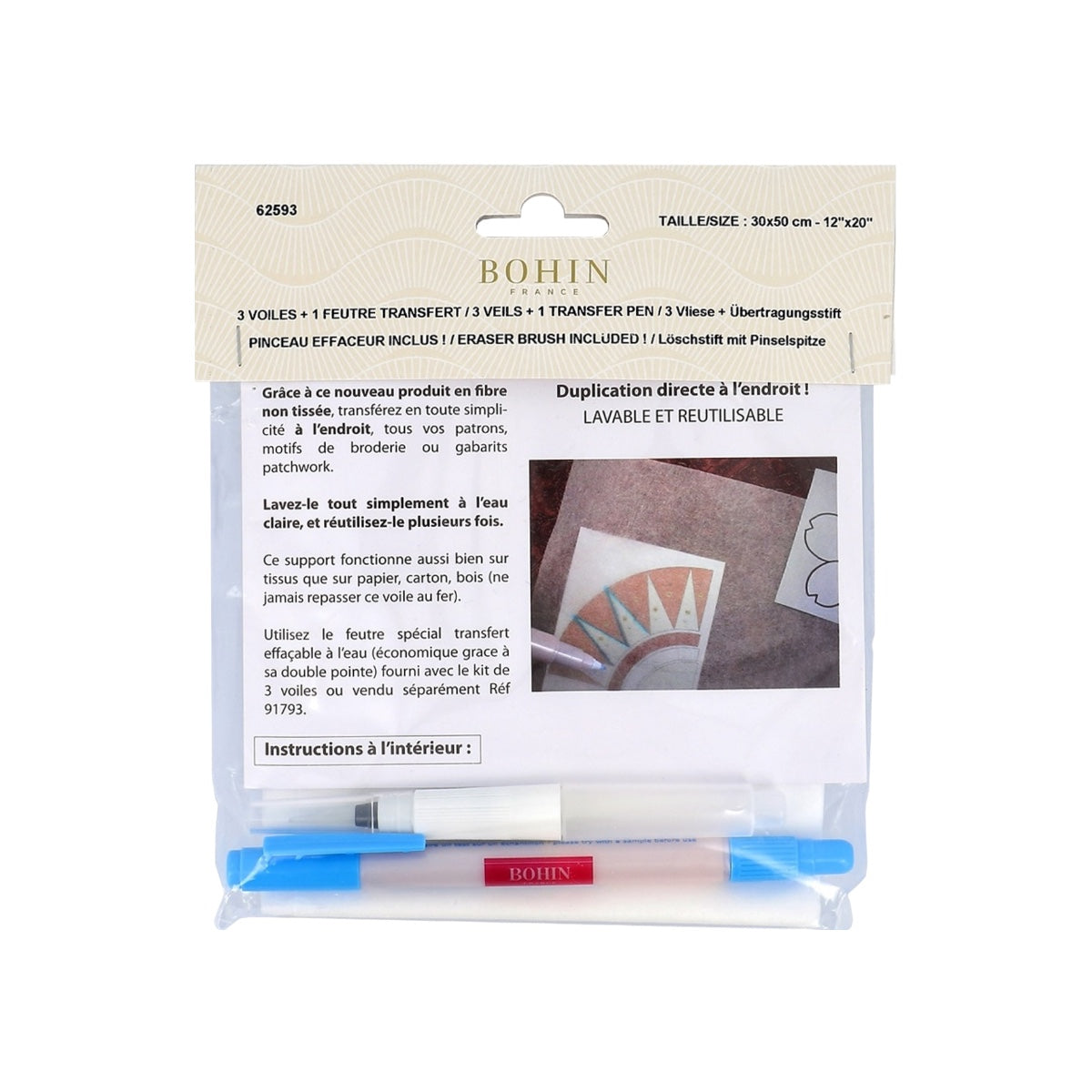 Bohin Transfer Veil Set - Premium Embroidery Stabilizer for Delicate Fabrics - Perfect for Lace, Wedding Dresses & Quilting Projects