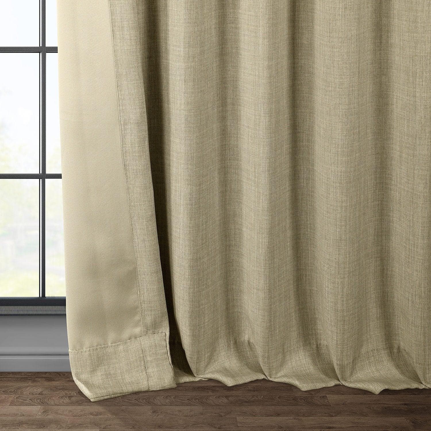 Textured Faux Linen Blackout Curtains - Thatched Tan Window Drapes for Bedroom & Living Room, Light Blocking Thermal Insulated Panels for Home Decor & Privacy