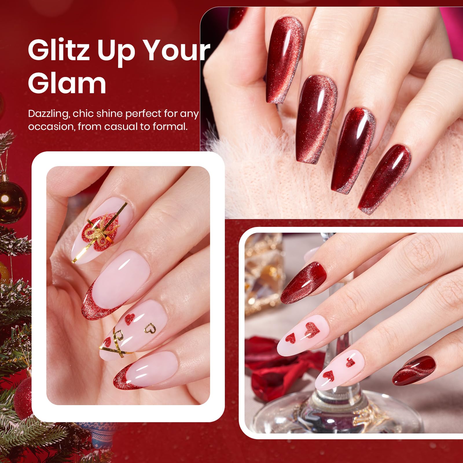 Beetles Red Gel Nail Polish - 9ML Glitter Cat Eye Gel Polish, Dark Red Soak Off UV/LED Gel for Spring & Summer Nail Art | Perfect Gift for Women | Great for Parties, Weddings & Special Occasions