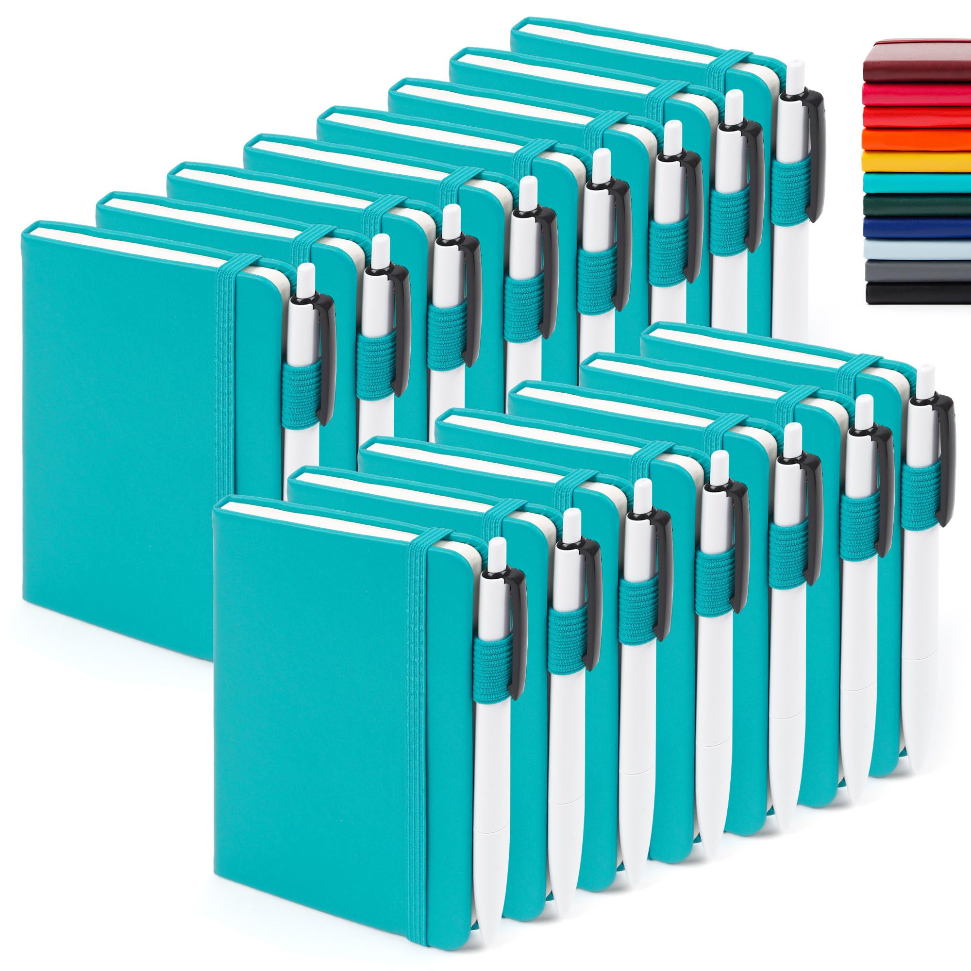 15 Pack Pocket Notebooks - Mini Hardcover Lined Journals with Pen Holder, 3.5