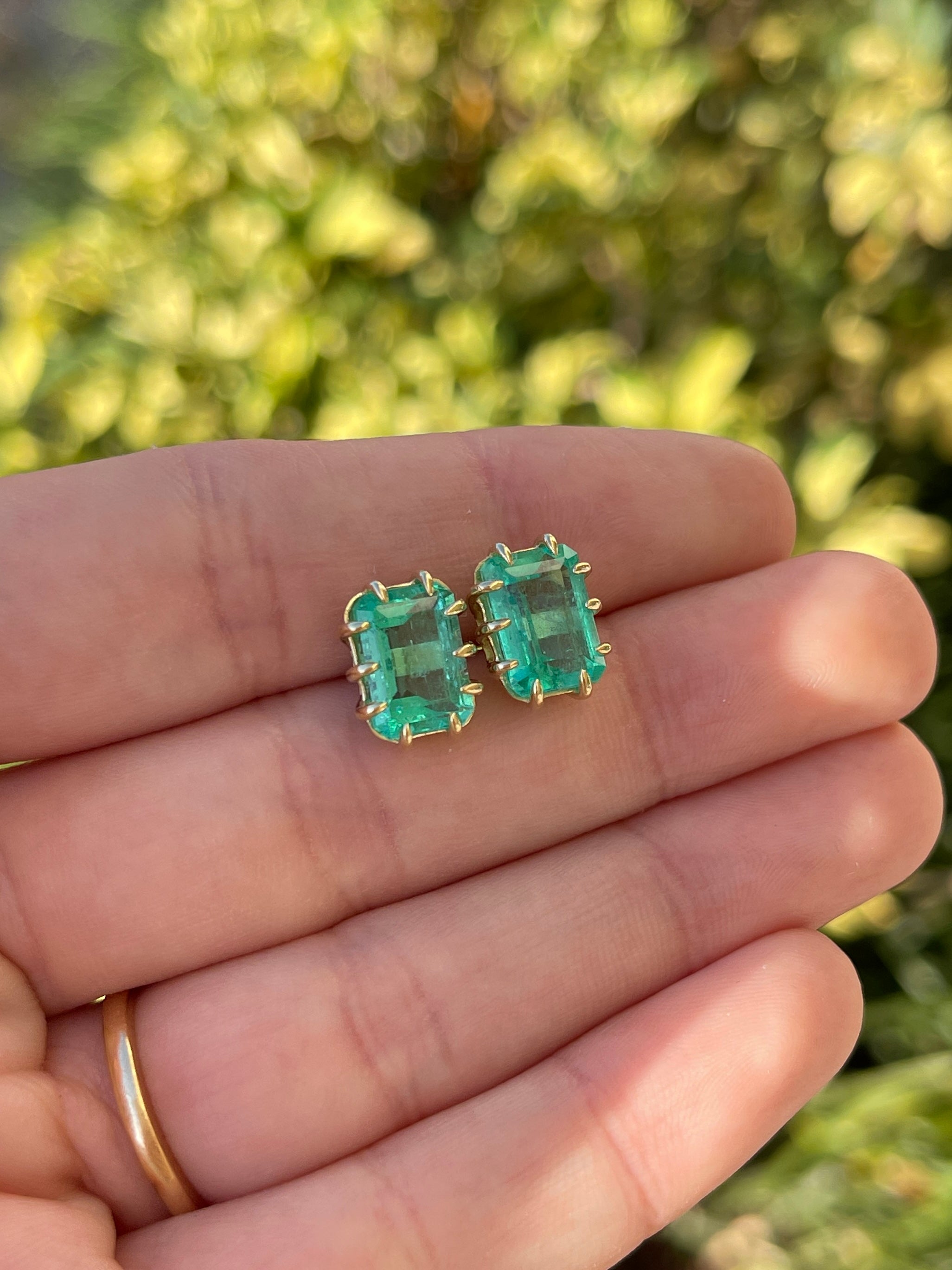 6.24tcw Colombian Emerald Multi-Prong 18K Gold Statement Stud Earrings for Women - Elegant Jewelry for Parties, Weddings & Special Occasions